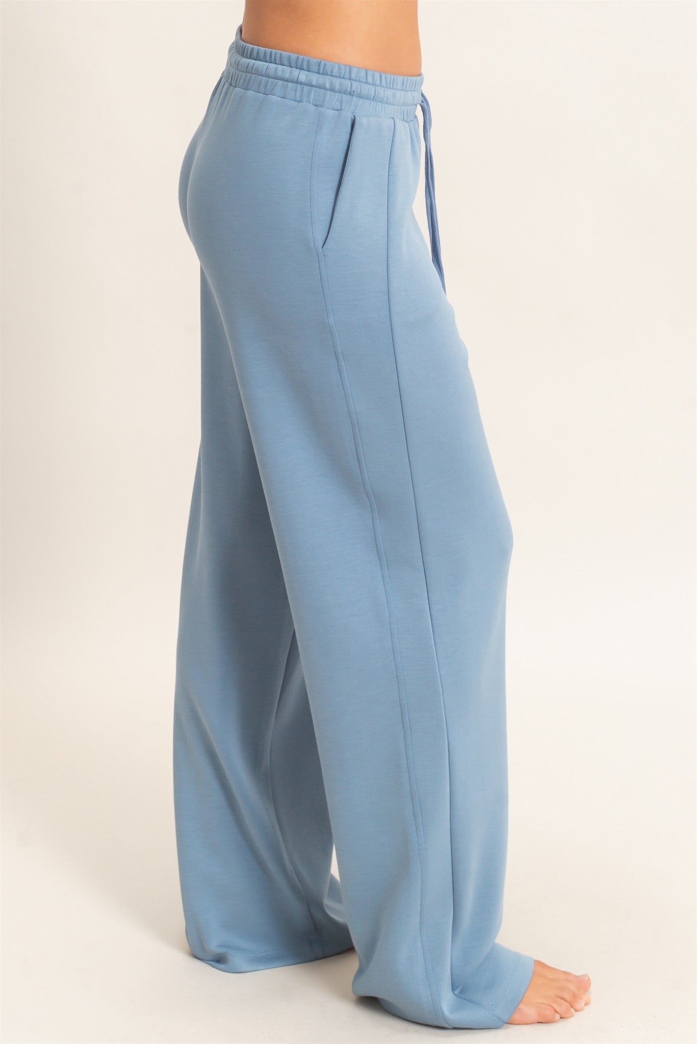 Wholesale Elastic Waist Straight Leg Pants Pants DZ26C969 DUSTY BLUE DOUBLE ZERO