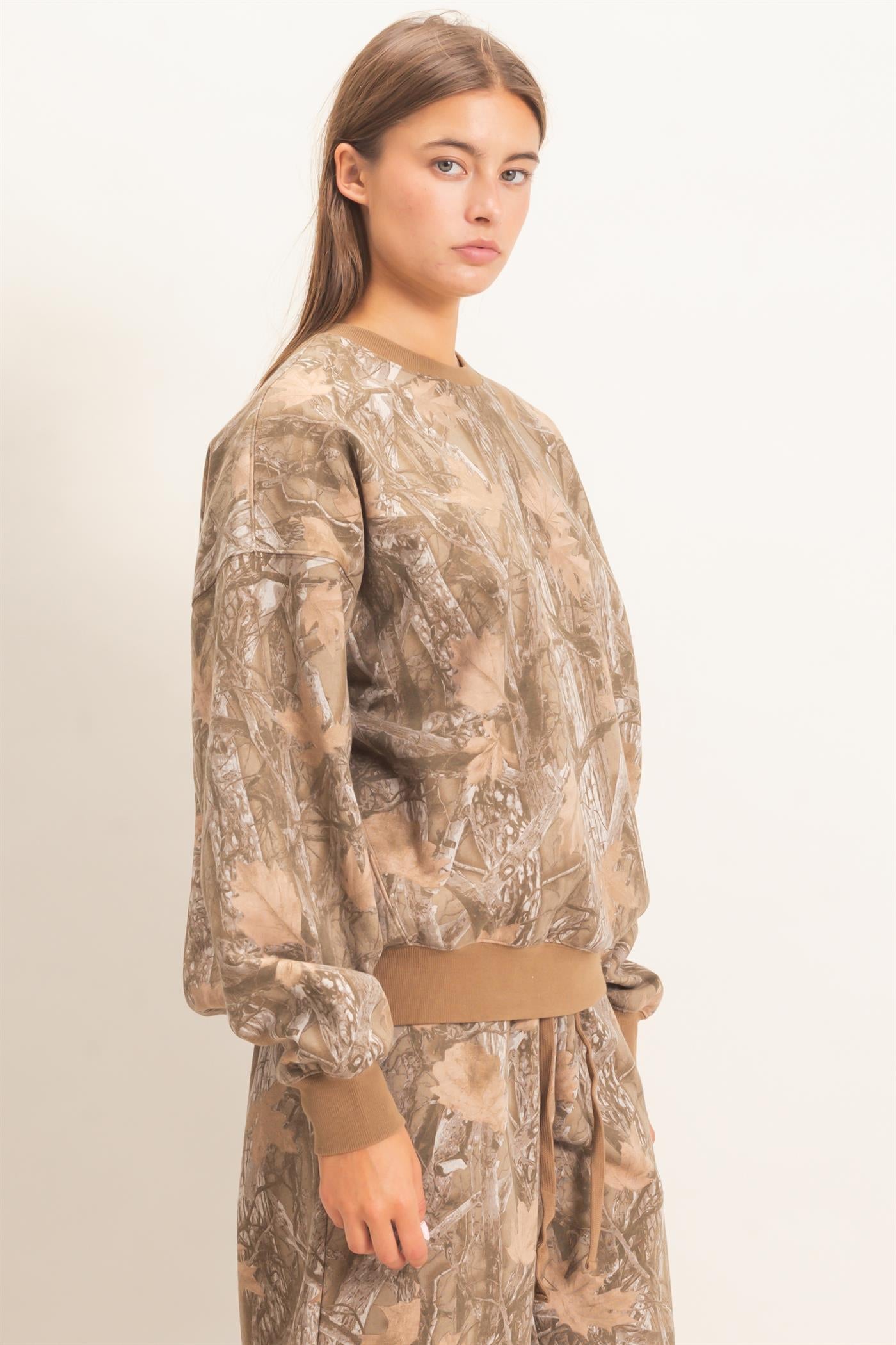Wholesale Tree Camouflage Crew Neck Sweatshirt Sweatshirts DZ26E789 BROWN DOUBLE ZERO