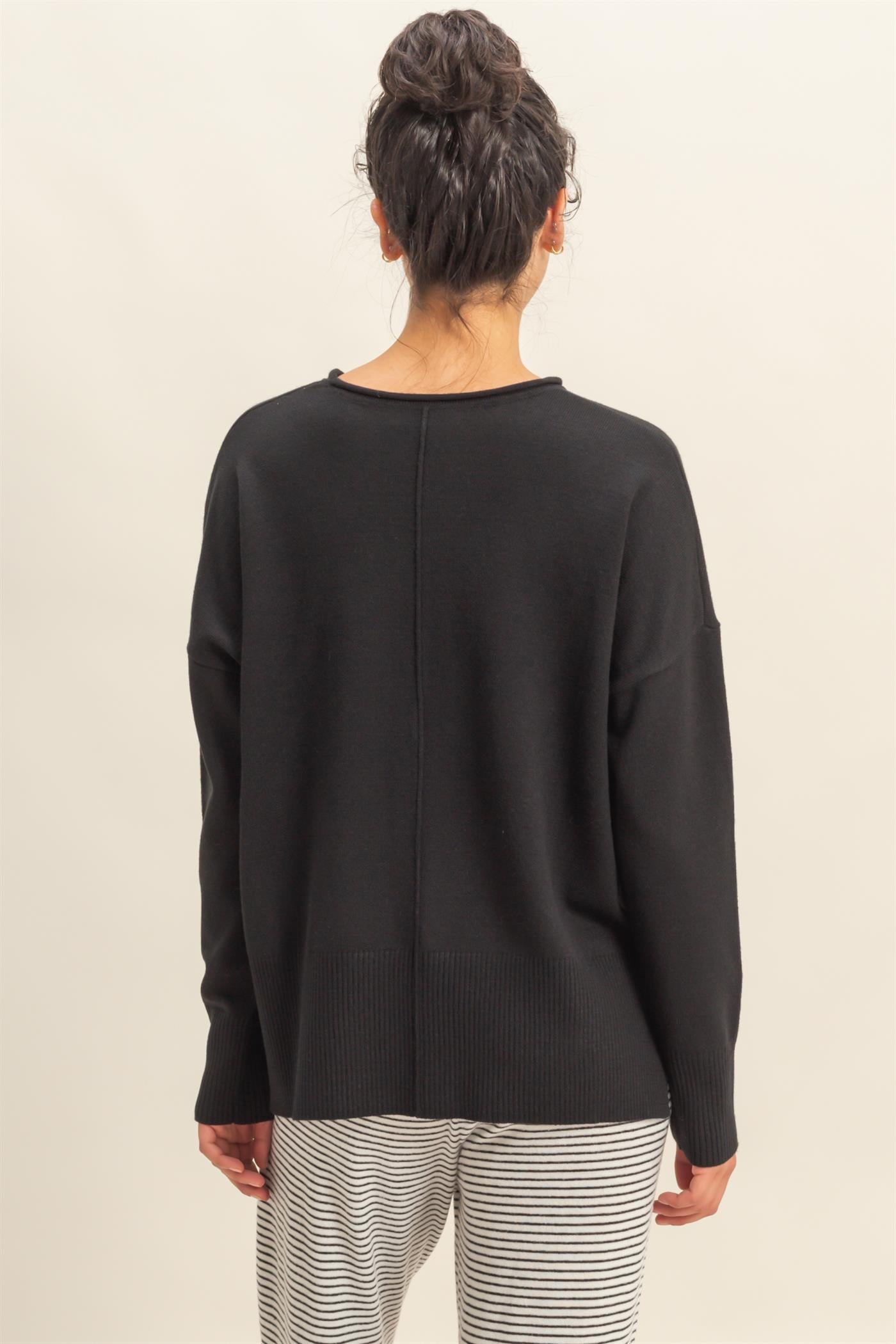 Wholesale Roll Neck Seam Detail Sweater Sweaters DZ26C975 BLACK DOUBLE ZERO