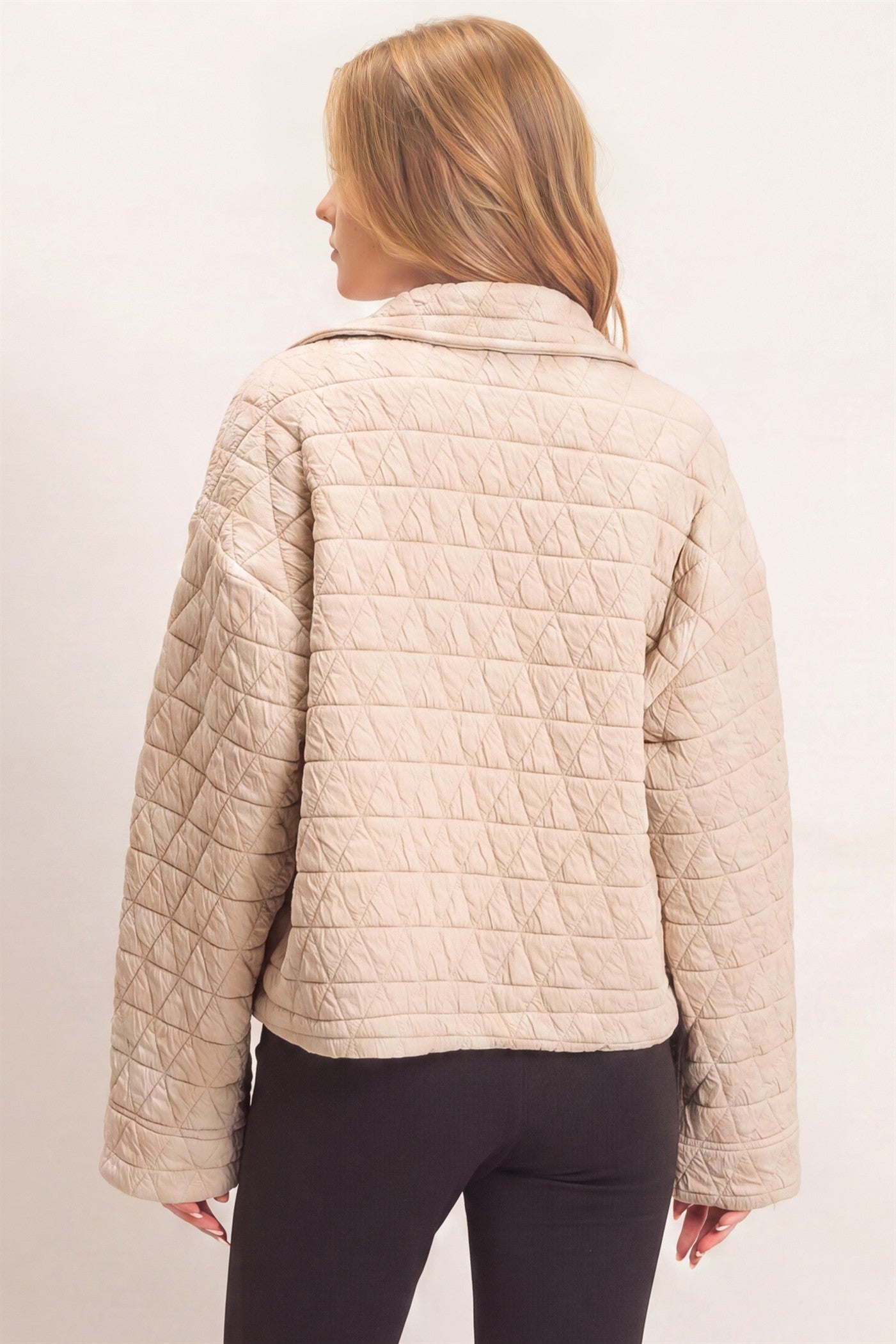 Wholesale Triangle Quilted Button-Up Jacket Coats & Jackets HF26F145 ALMOND MILK DOUBLE ZERO