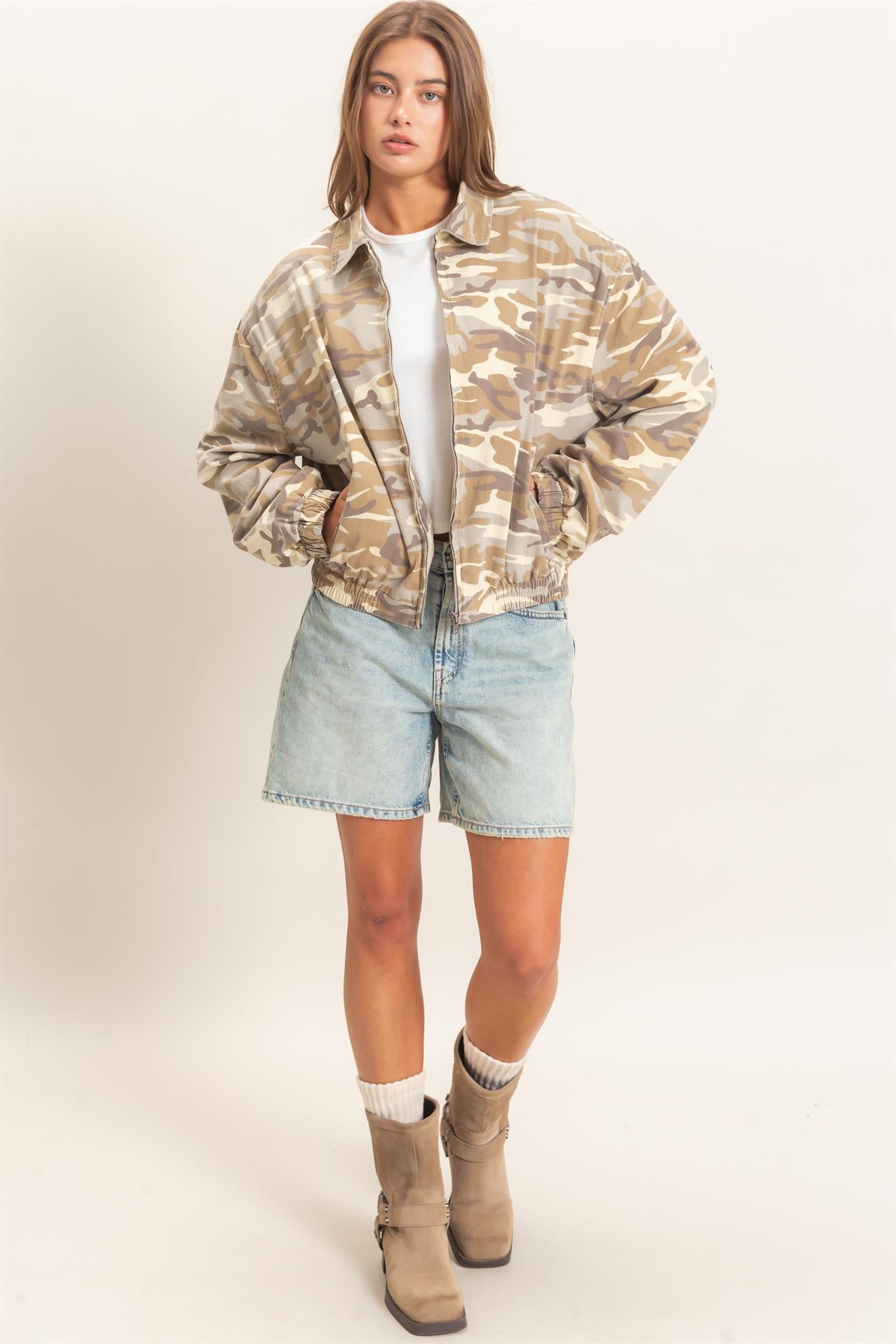 Wholesale Camouflage Zip-Up Jacket Coats & Jackets DZ26E398 STONE DOUBLE ZERO