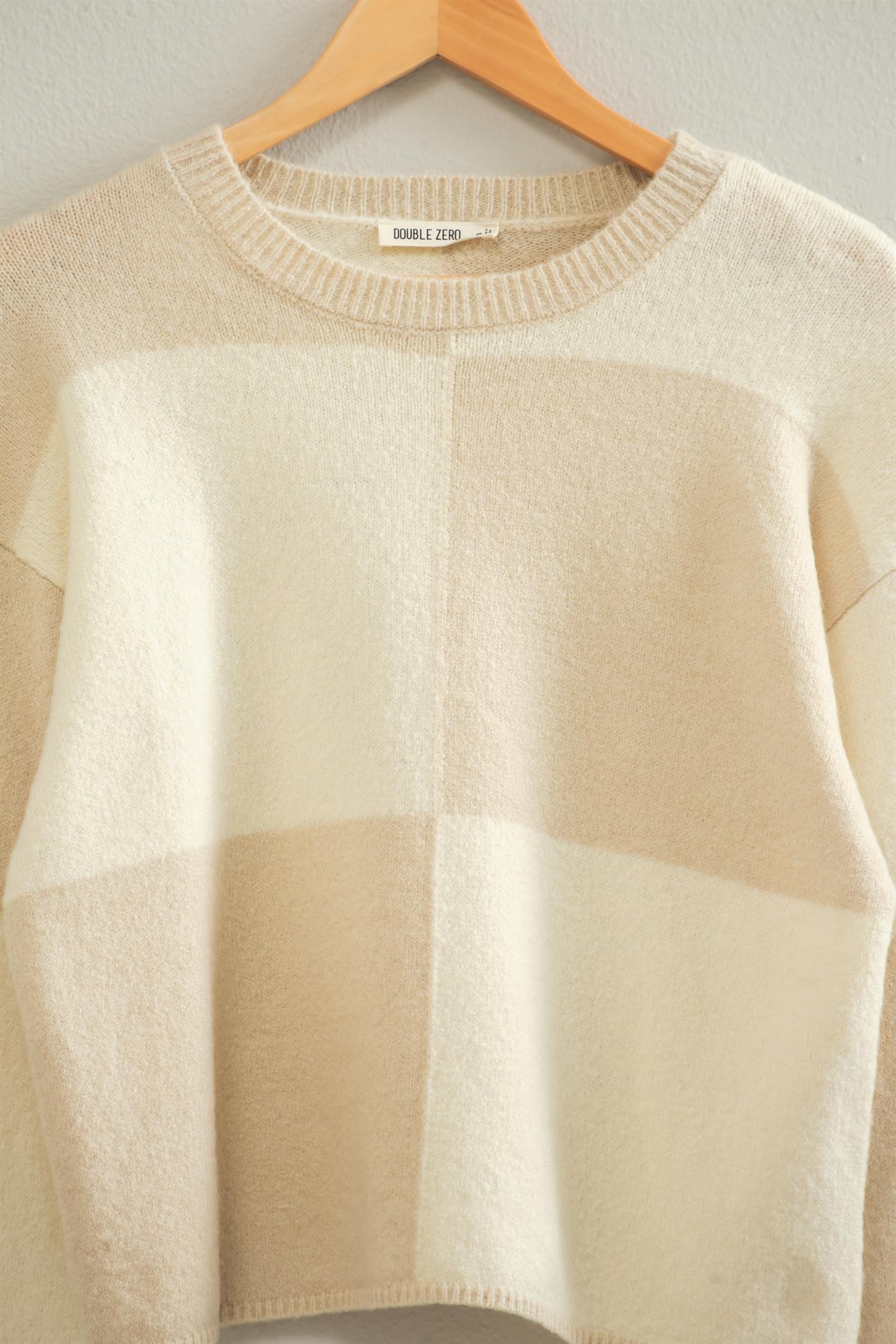 Wholesale Crew Neck Checkered Sweater Sweaters DZ26C980 BEIGE DOUBLE ZERO