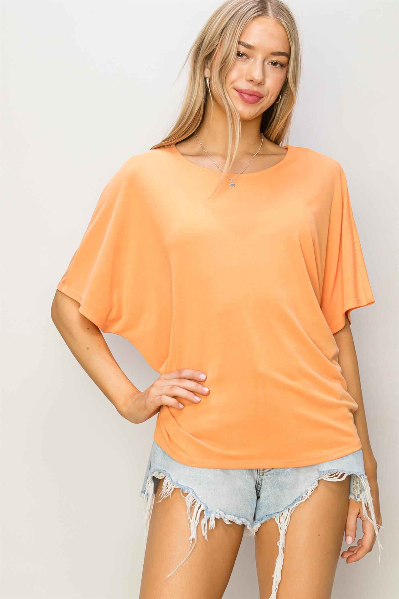 Wholesale D-Elbow Length Dolman Sleeve Top Clothing Tops DZ24C199-D ORANGE DOUBLE ZERO
