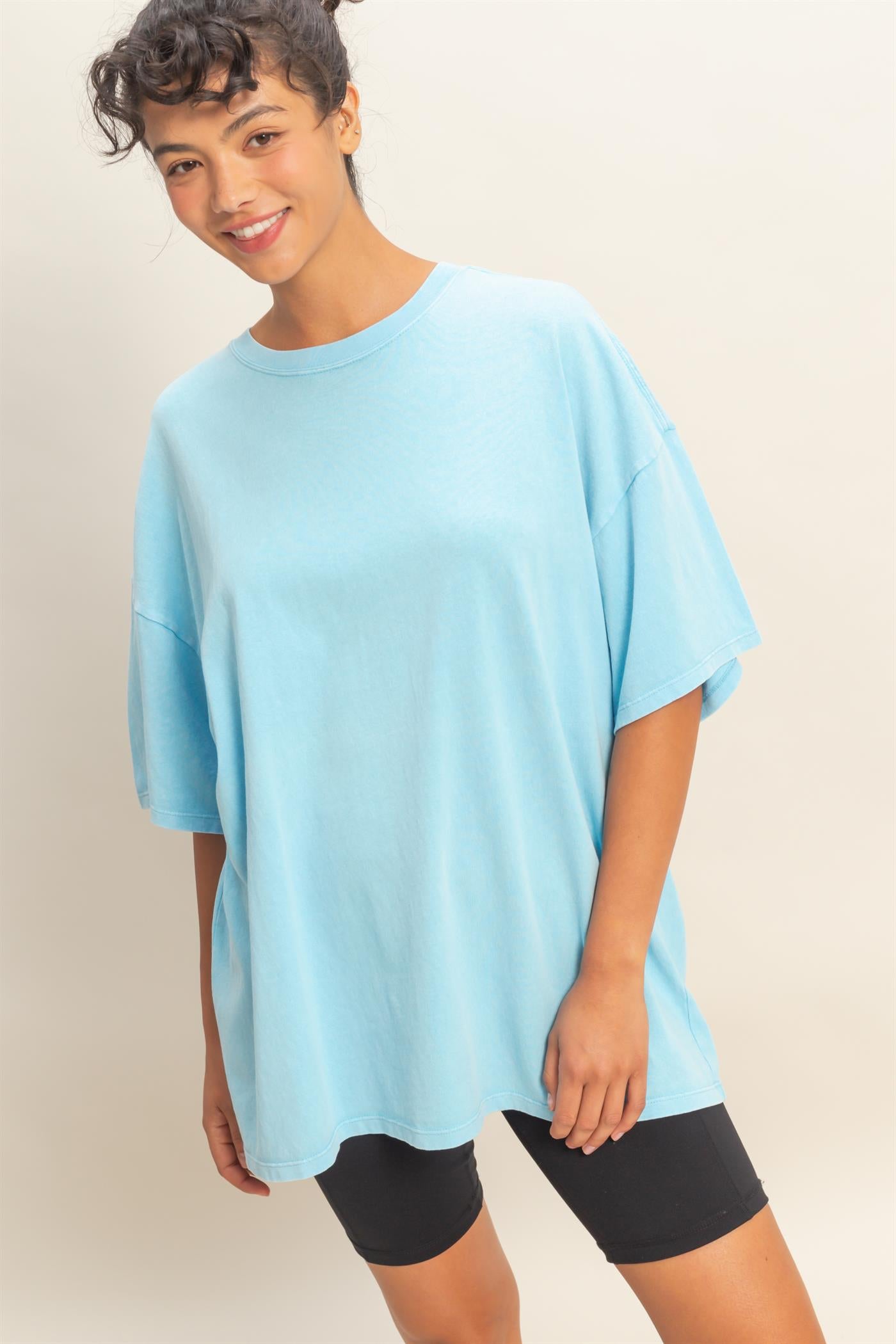 Wholesale Oversized Mineral Wash T-Shirt T-Shirts DZ26A031 BLUE DOUBLE ZERO