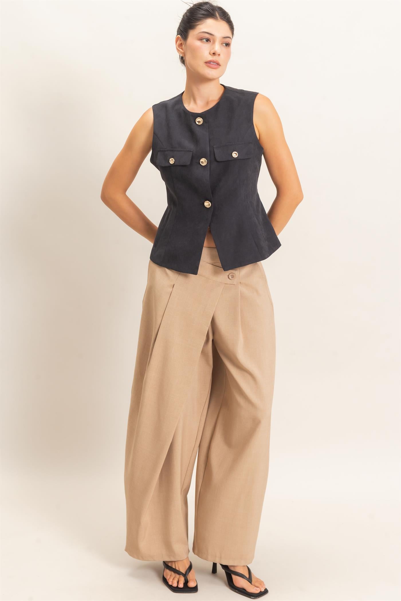 Wholesale Asymmetrical Overlap Pleated Pant Pants HF26C885 TAUPE HYFVE