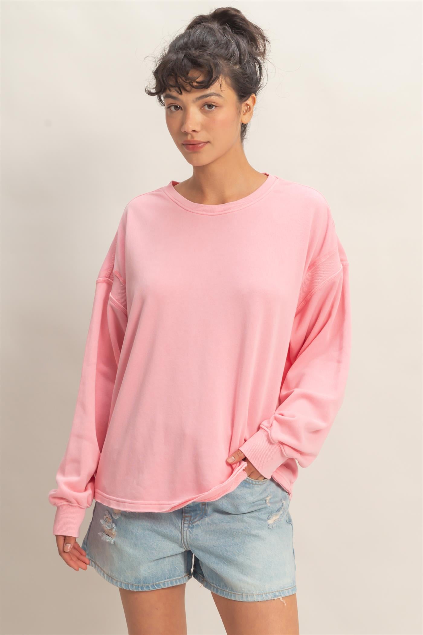Wholesale Oversized Cross Detail Open Back Sweatshirt Clothing Tops DZ26E050 TAFFY PINK DOUBLE ZERO