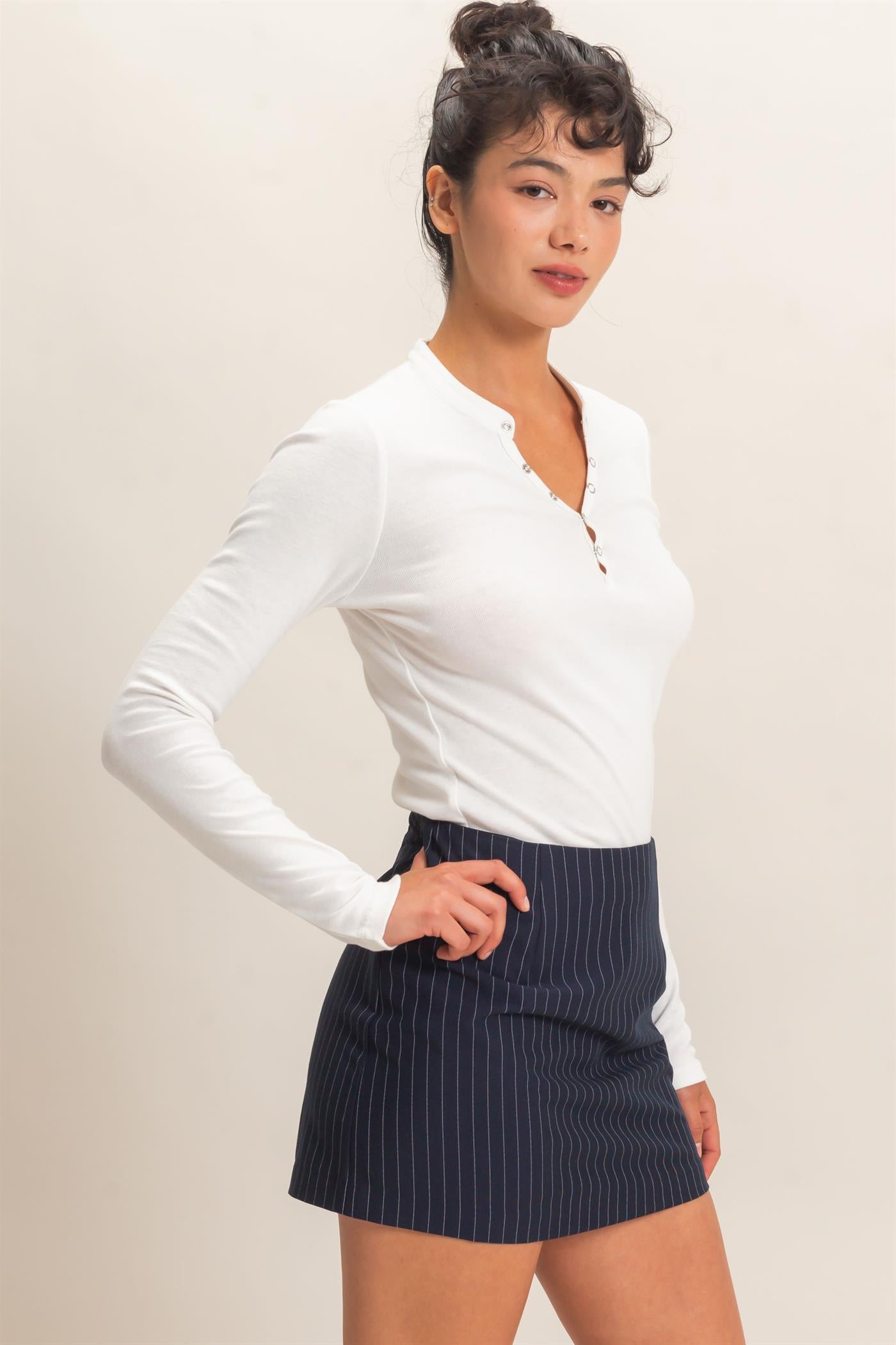 Wholesale Long Sleeve Henley Top Clothing Tops DZ26E865 WHITE DOUBLE ZERO