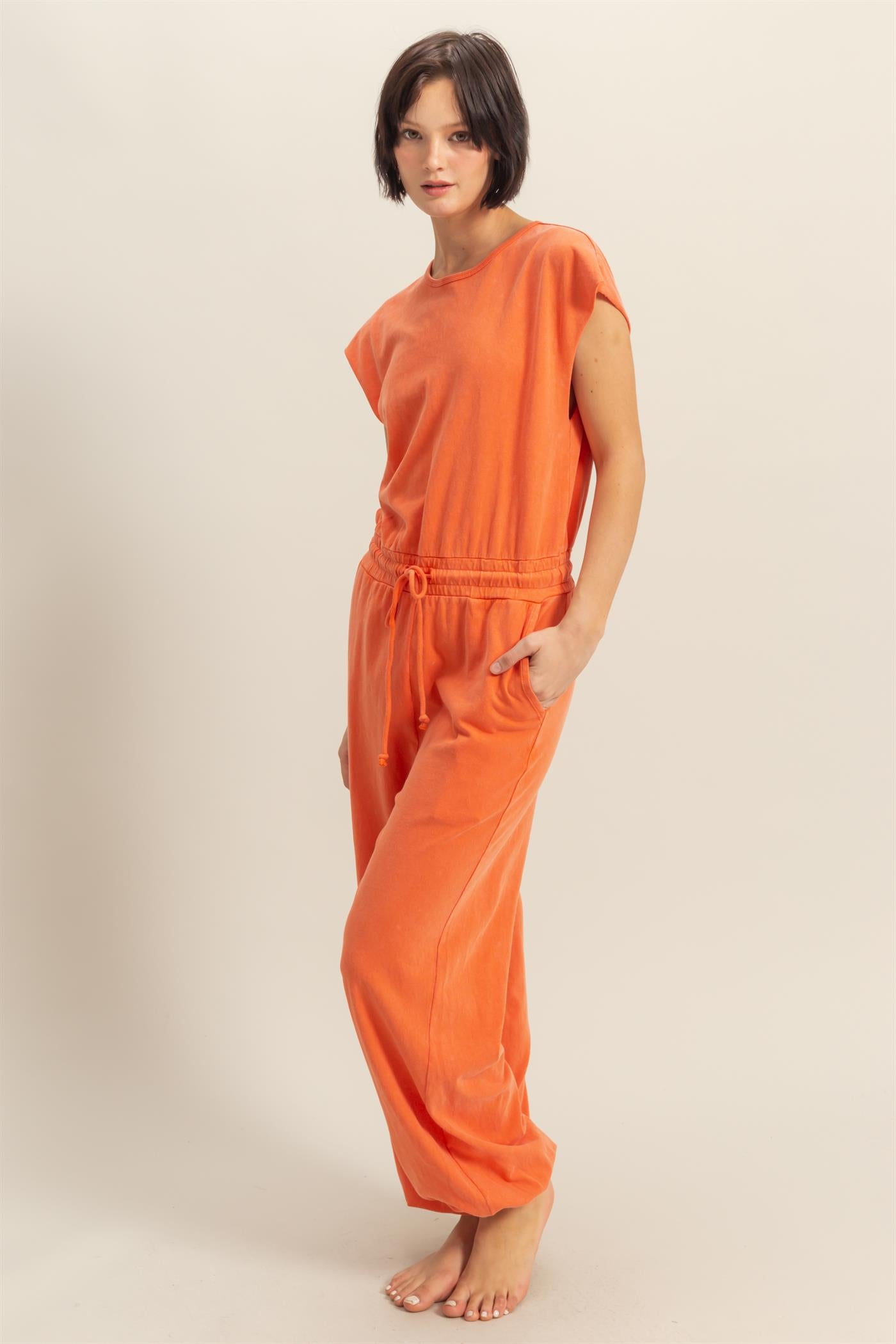 Wholesale Short Sleeve Casual Jumpsuit Clothing DZ24C619 TOMATO DOUBLE ZERO