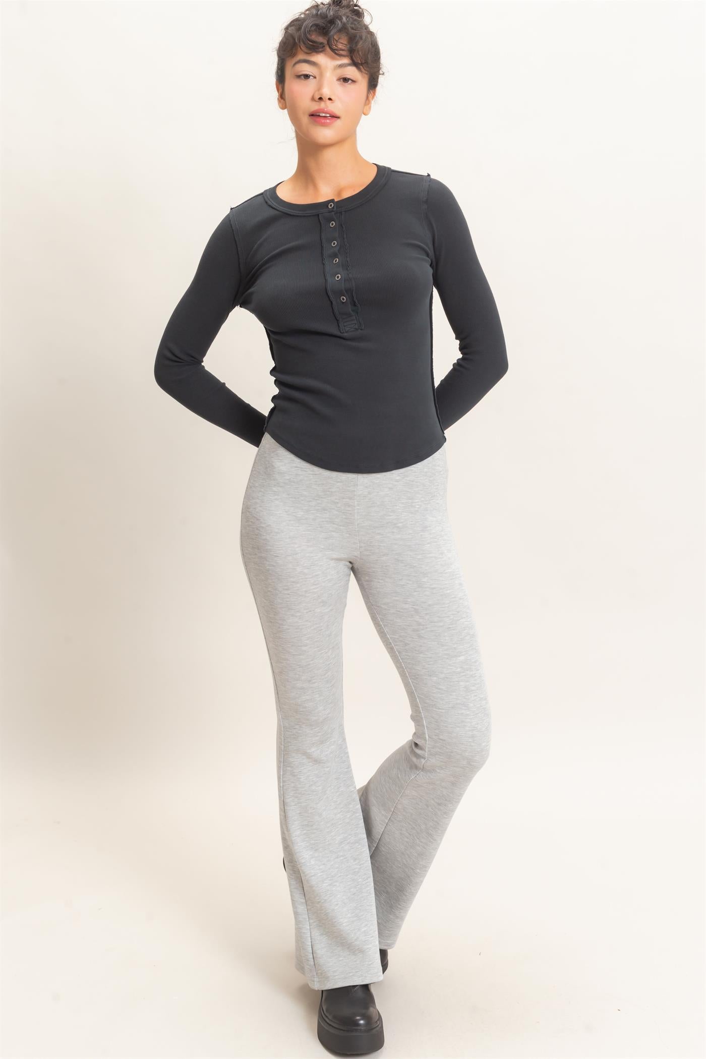 Wholesale Flared Elastic Waist Pants Pants DZ26E393 HEATHER GRAY DOUBLE ZERO