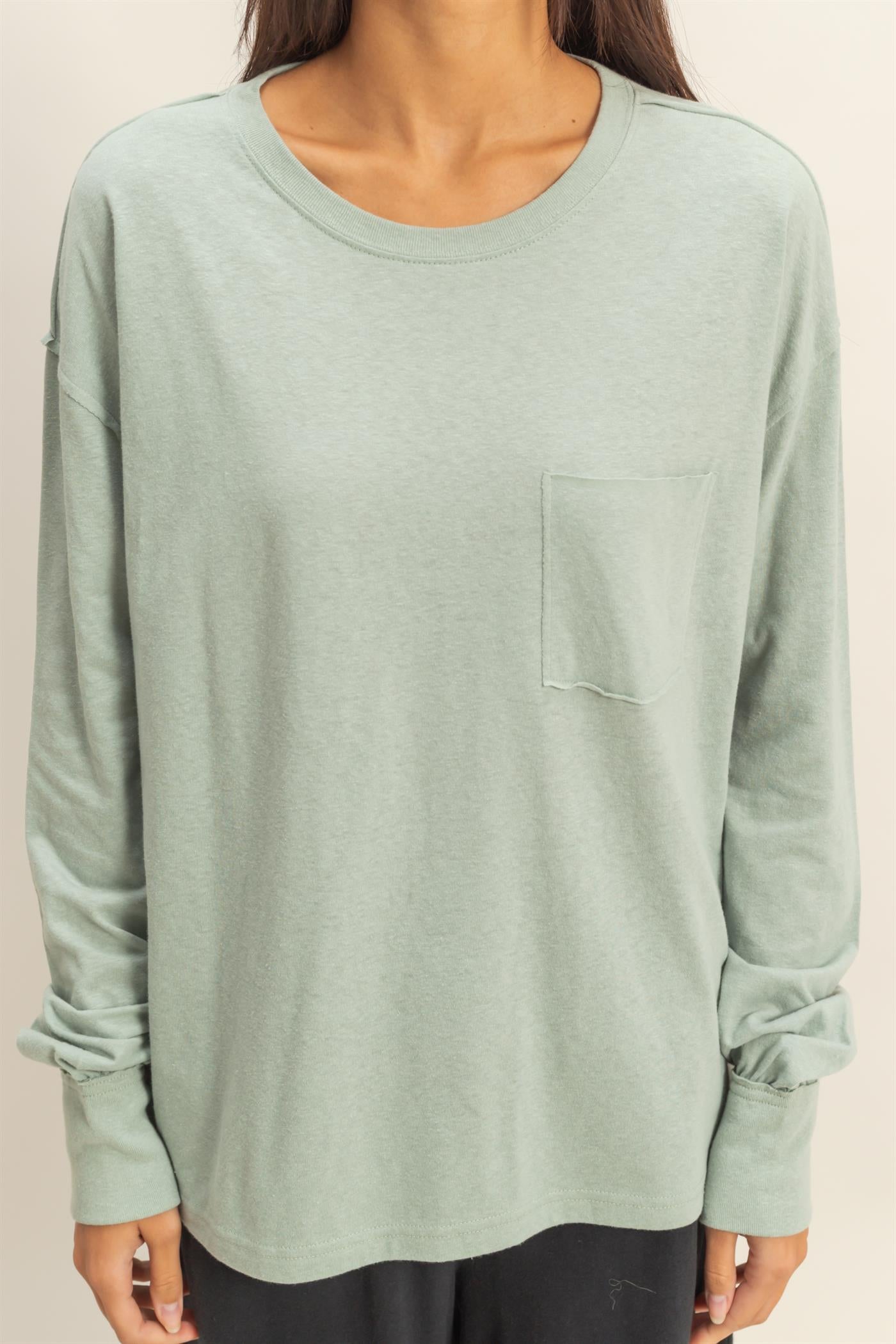 Wholesale Long Sleeve Pocket T-Shirt Clothing Tops DZ23G149 ICEBERG GREEN DOUBLE ZERO