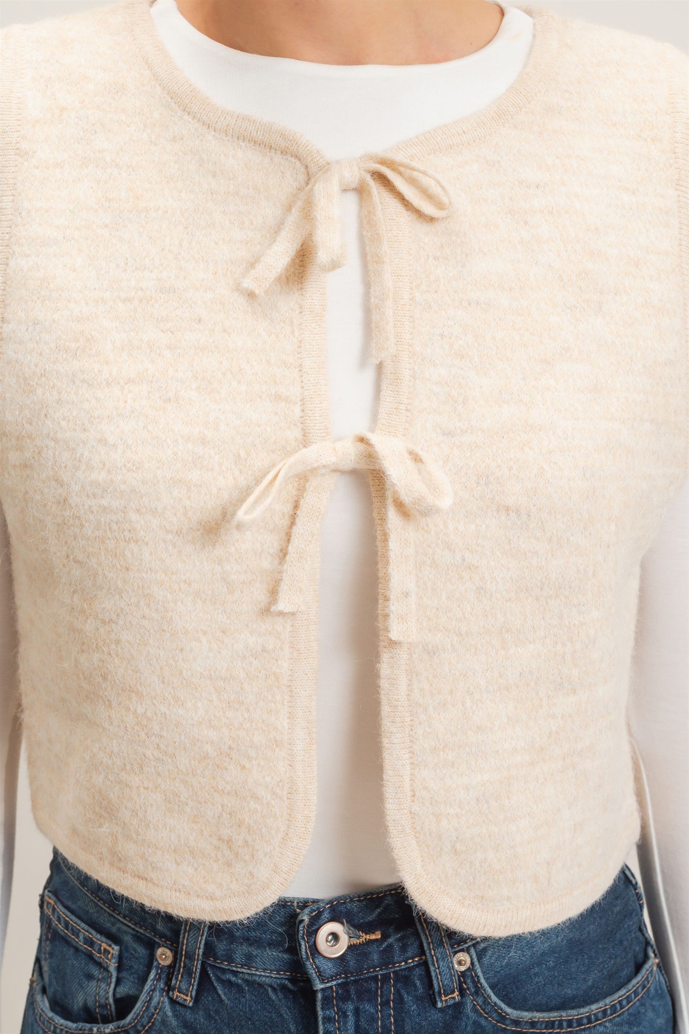 Wholesale Sweater Vest With Front Ties Sweaters HF26E140 OATMEAL HYFVE