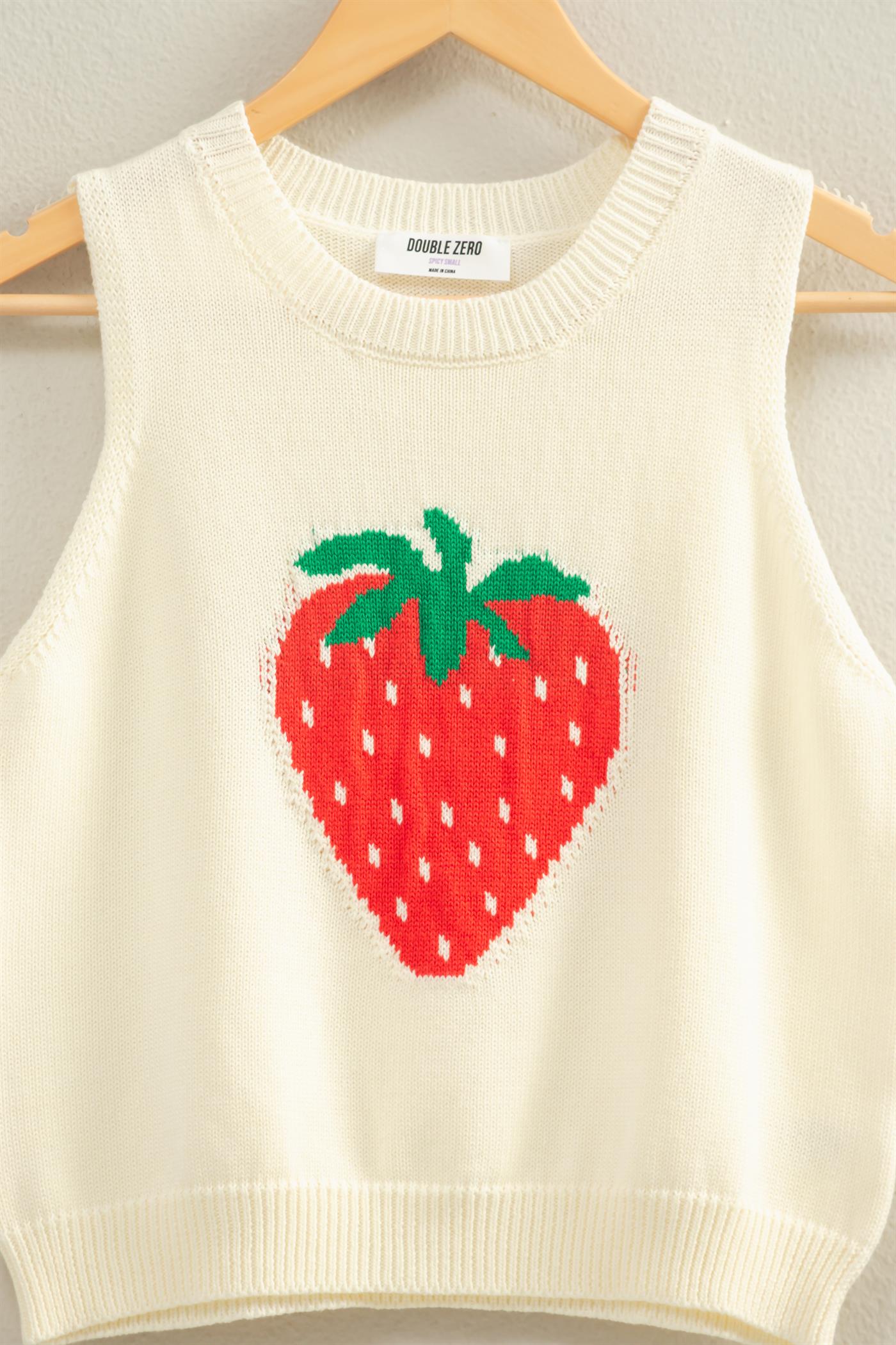 Wholesale Strawberry Sleeveless Knit Top Clothing Tops DZ26A035 CREAM DOUBLE ZERO