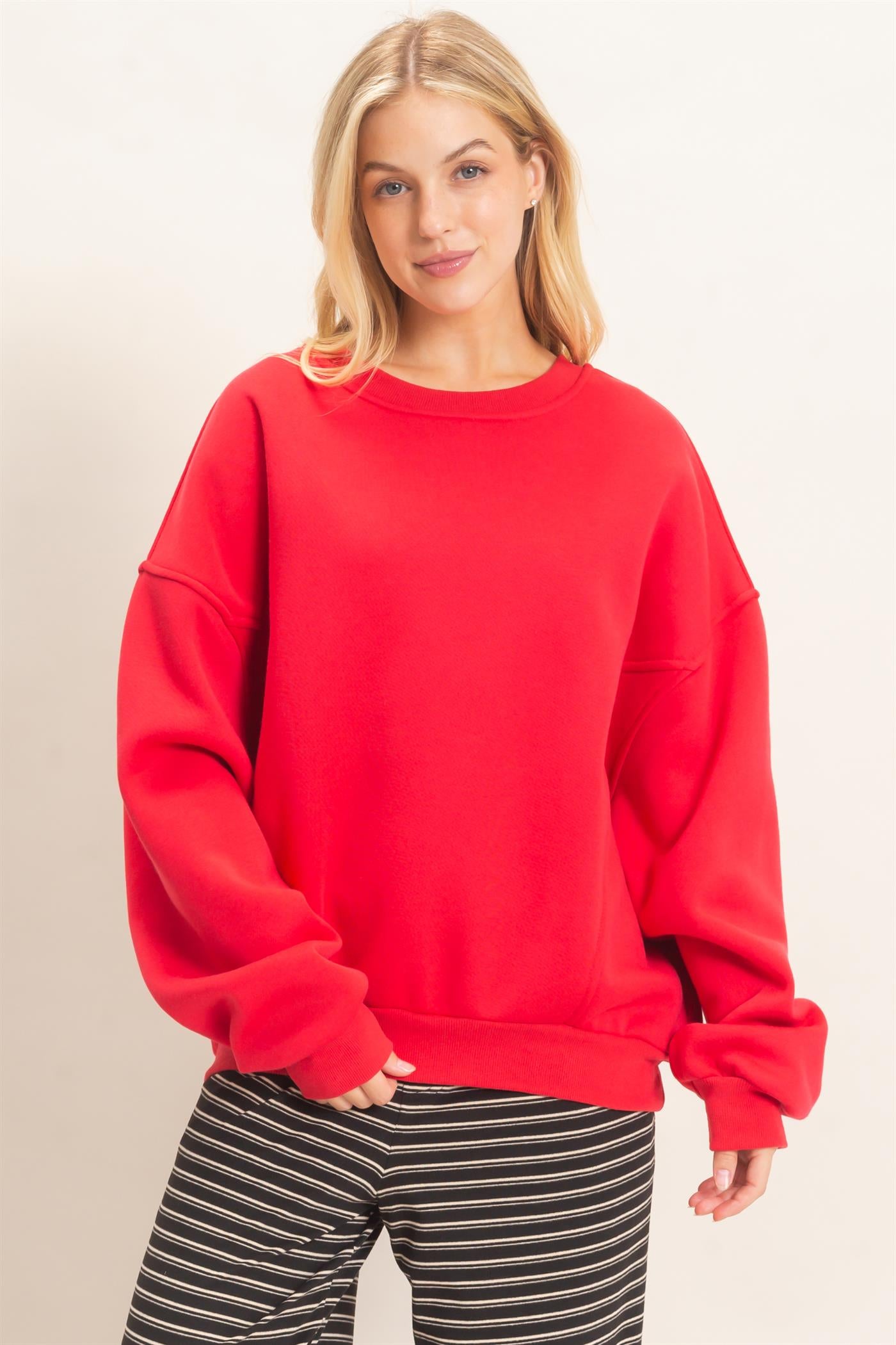 Wholesale Oversized Dropped Shoulder Sweatshirt Sweatshirts HF26F141 RED HYFVE