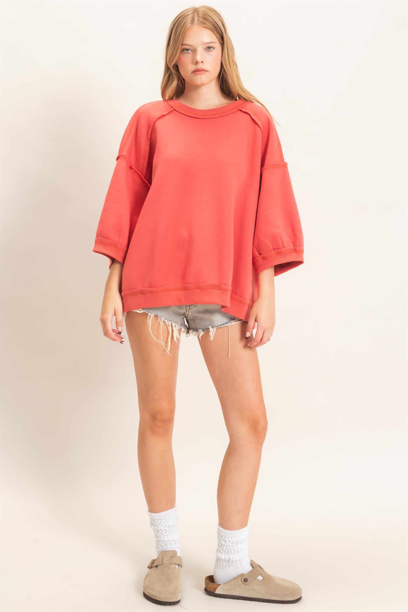 Wholesale Raglan Sleeve Oversized Sweatshirt Sweatshirts HF26E075 TOMATO HYFVE