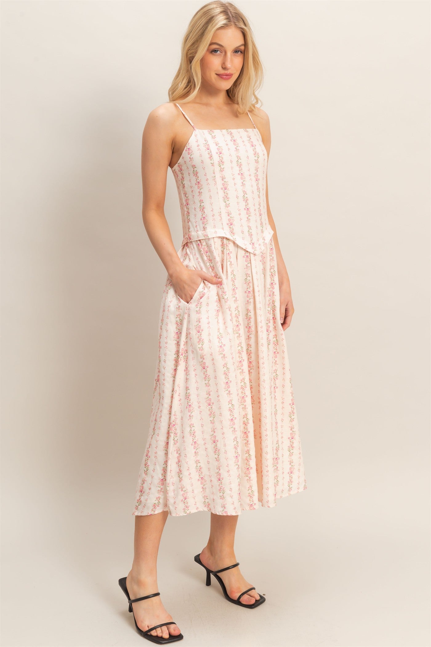 Wholesale Square Neck Floral Dress Dresses HF26A322 PINK HYFVE