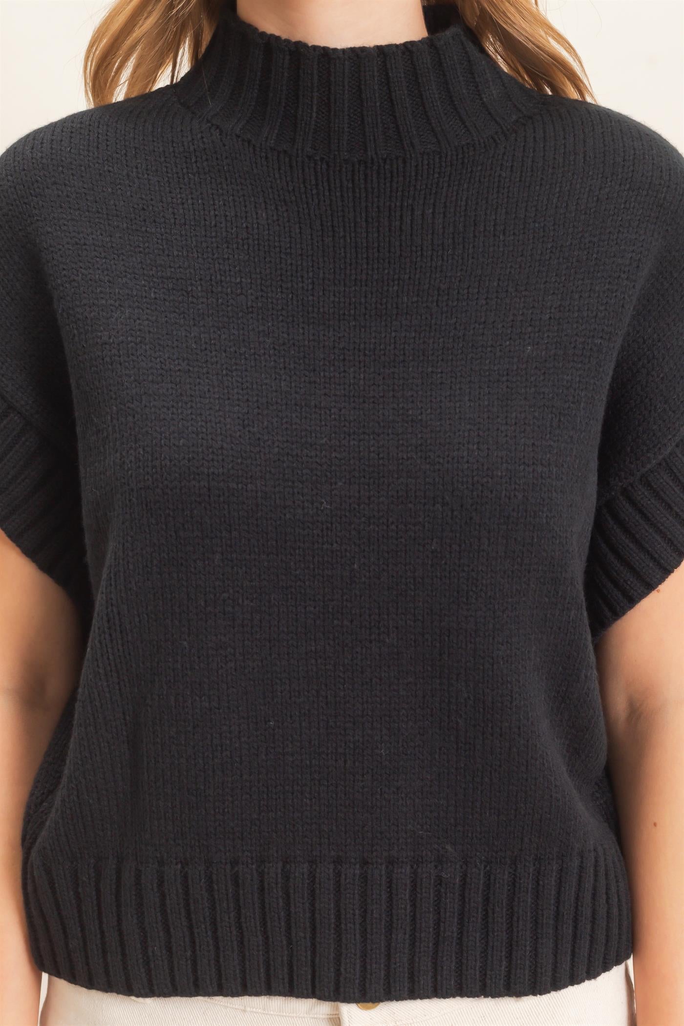 Wholesale Ribbed Mock Neck Sweater Vest Sweaters HF26F186-D BLACK HYFVE