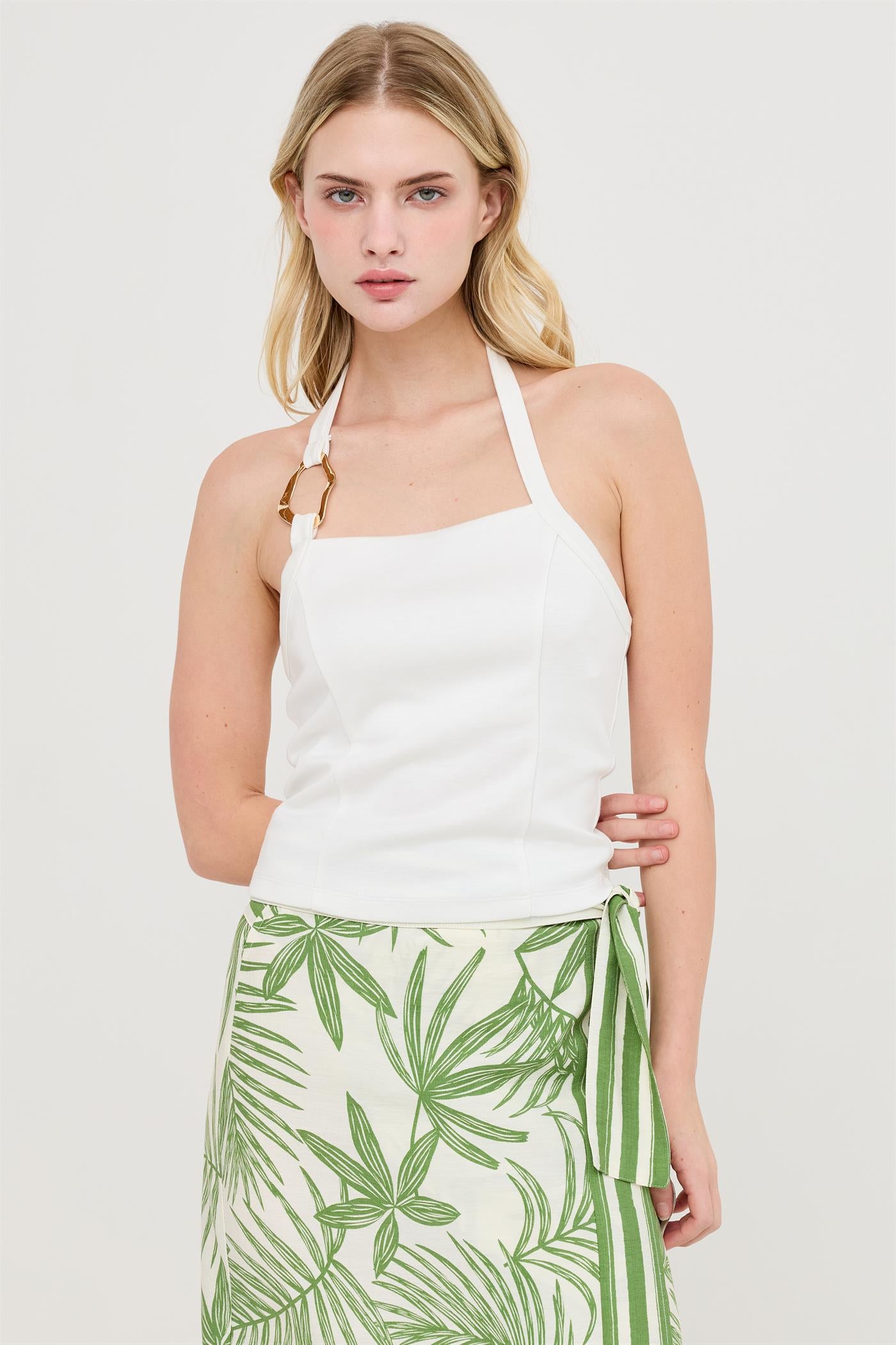 Wholesale Halter Top With Gold Loop Clothing Tops HF26C761 OFF WHITE HYFVE