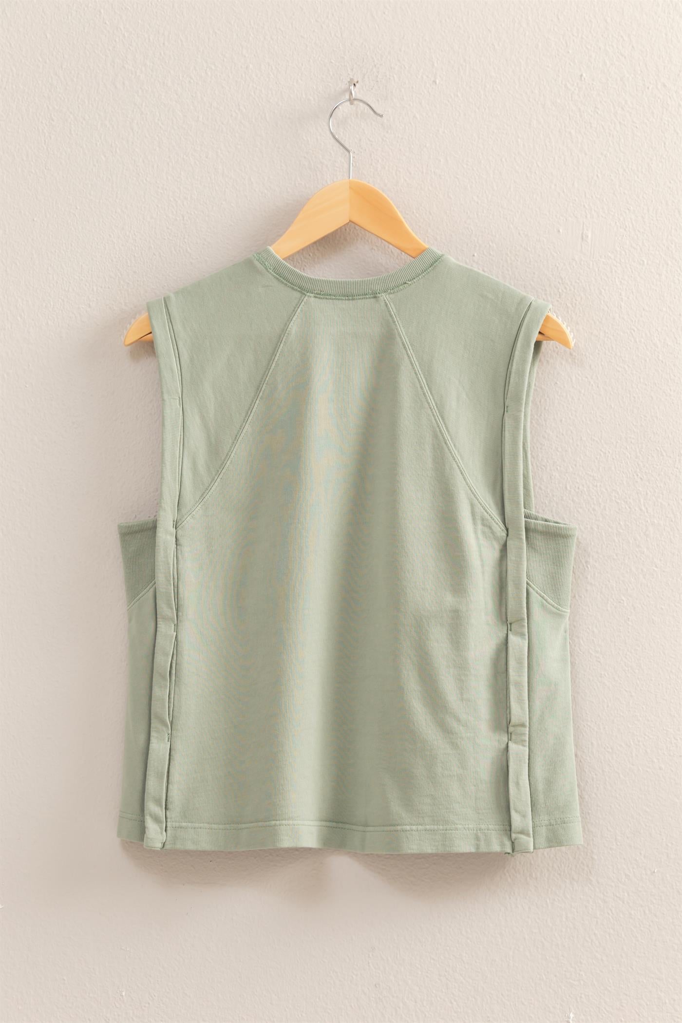 Wholesale Round Neck Sleeveless Boxy Top Clothing Tops DZ25C561 SAGE GREEN DOUBLE ZERO