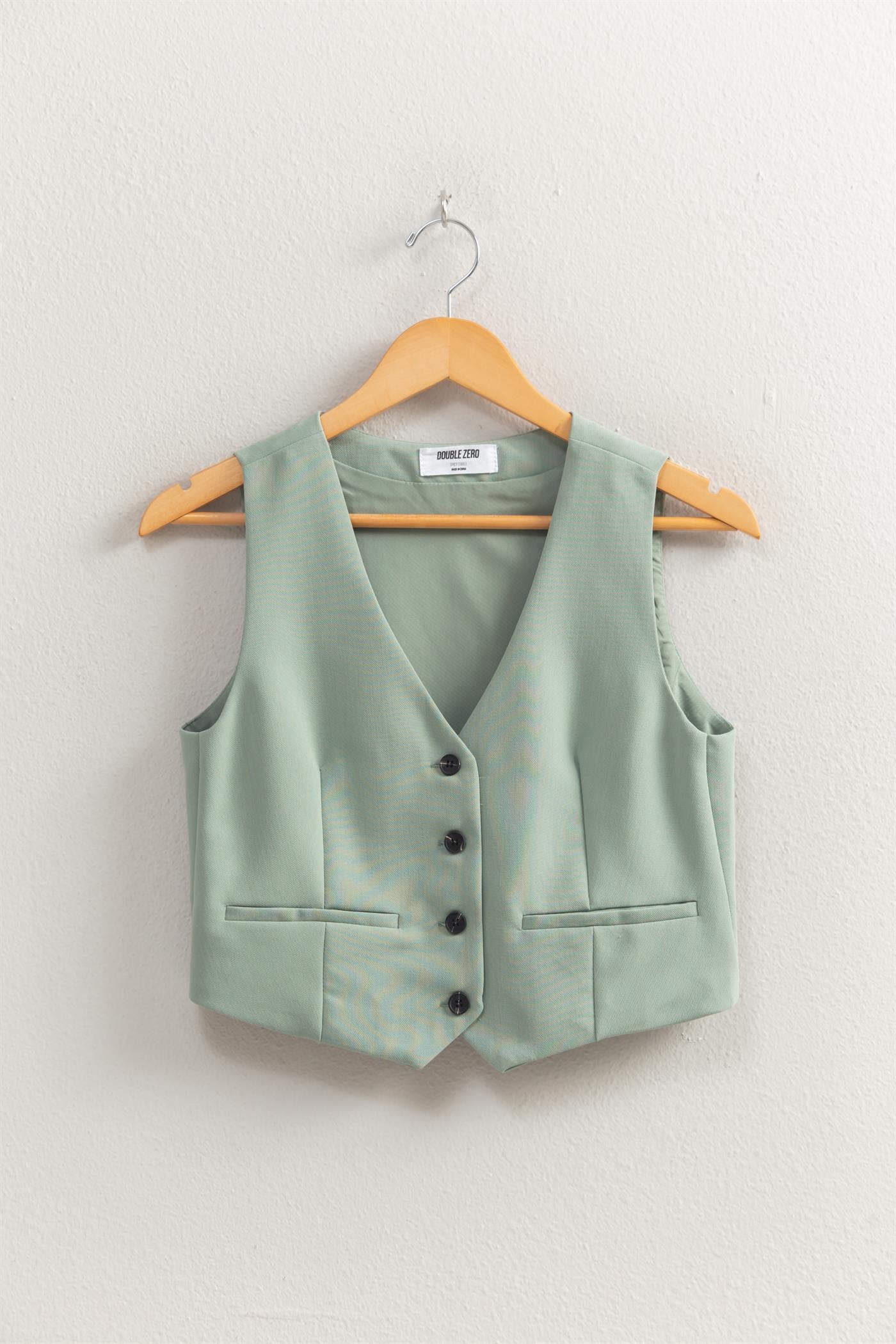 Wholesale Tailored Button-Down Vest Vests DZ25E126 SAGE GREEN DOUBLE ZERO