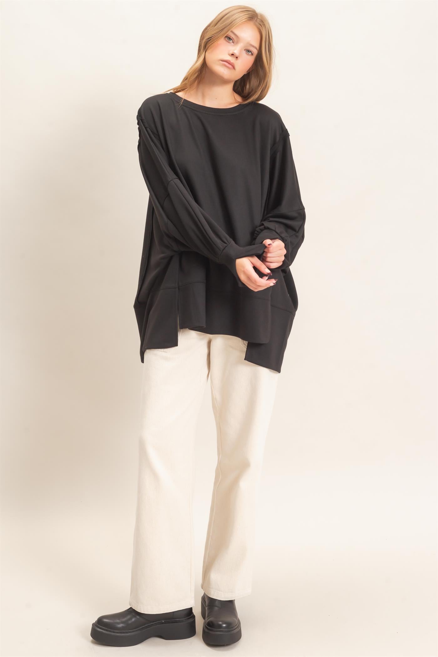 Wholesale Oversized Crew Neck Sweatshirt Sweatshirts HF26F132 BLACK HYFVE