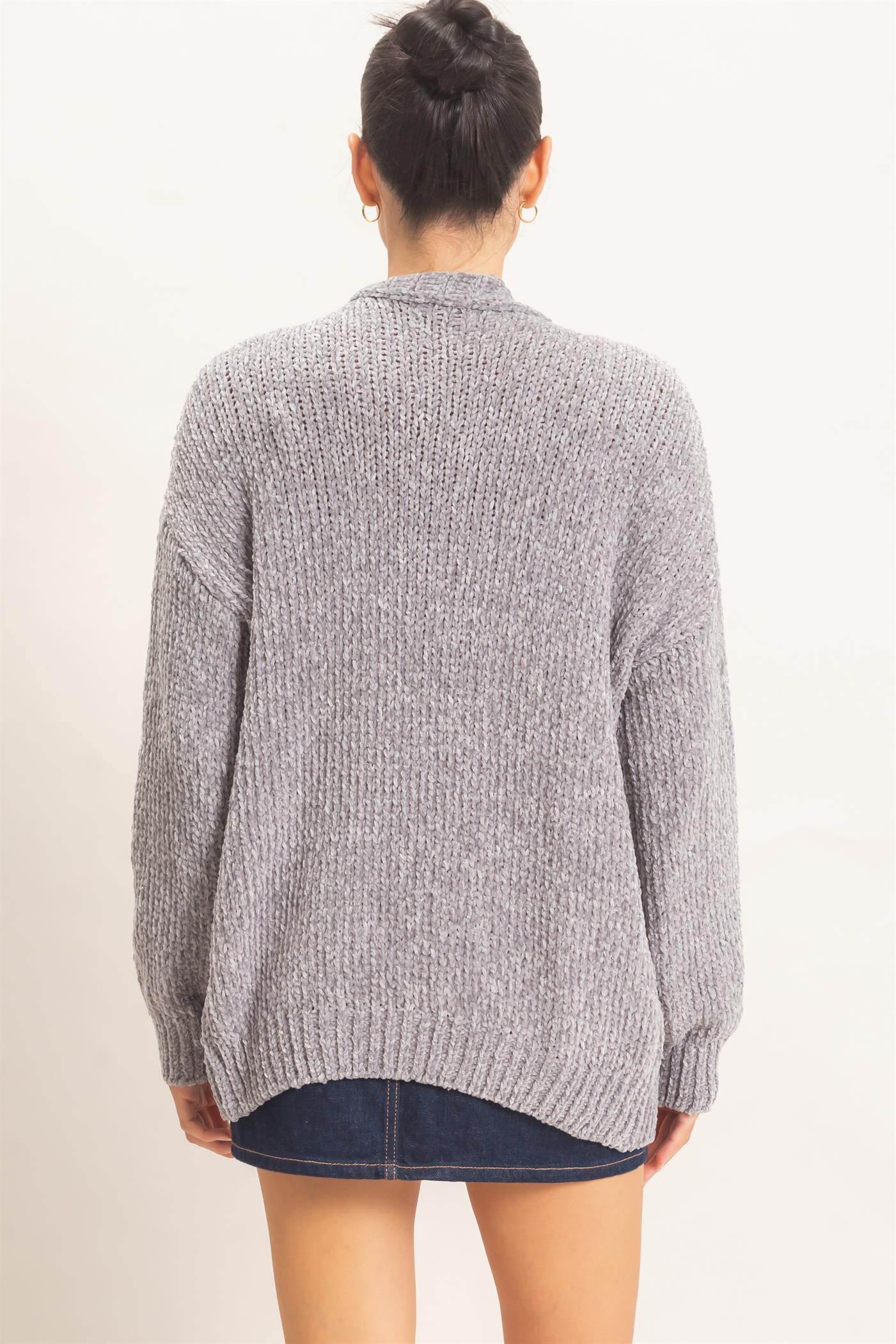 Wholesale Patch Pocket Chenille Cardigan Cardigans HF26E839 LIGHT GRAY HYFVE