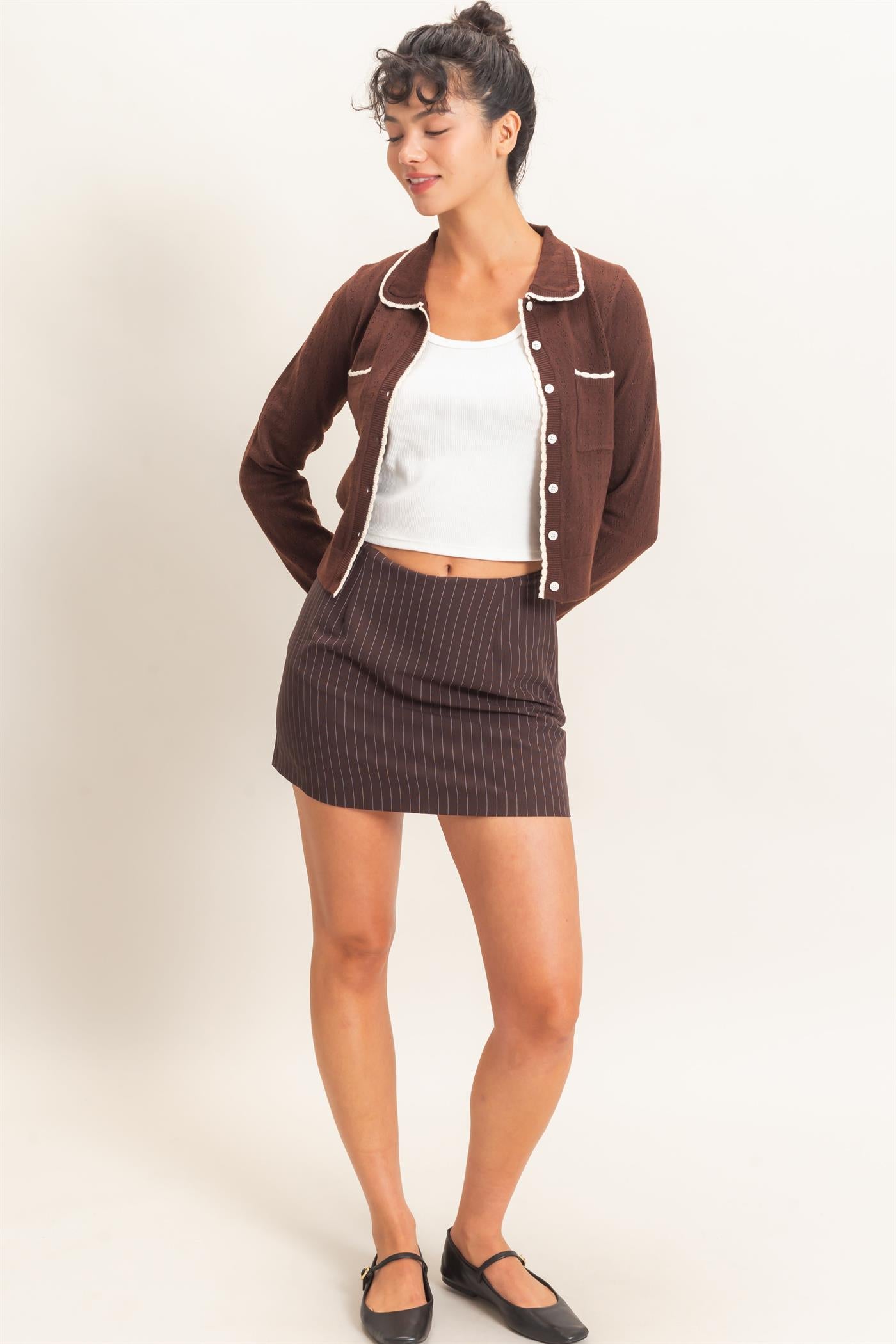 Wholesale Pinstripe Skort Skorts DZ26E289 DARK BROWN DOUBLE ZERO