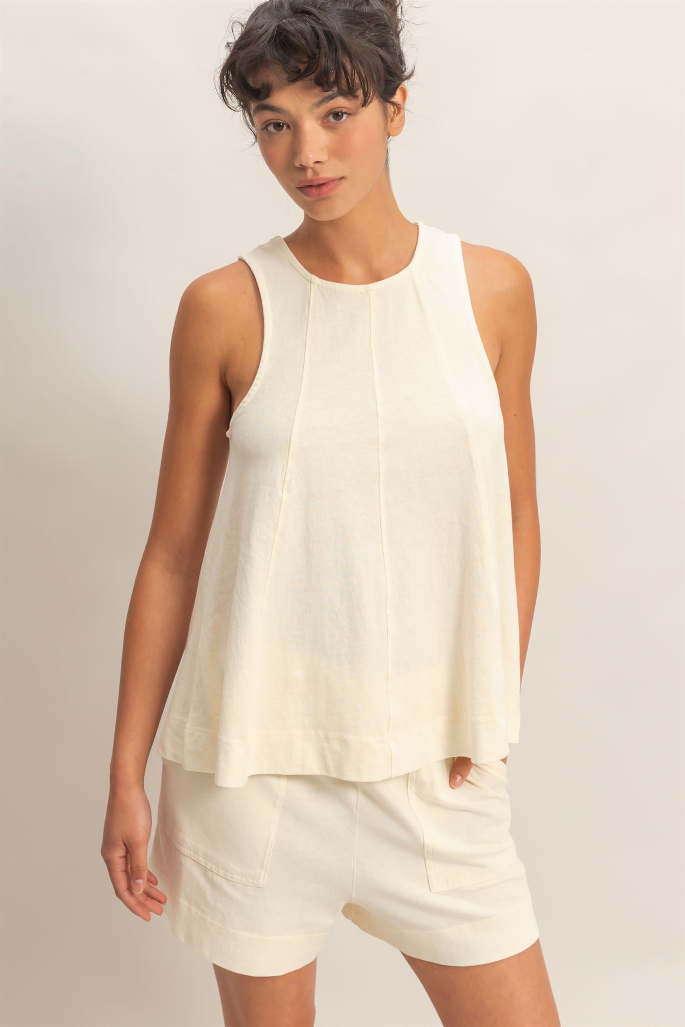 Wholesale Sleeveless Round Neck Top & Shorts Set Clothing DZ26C730-SET ALPACA DOUBLE ZERO