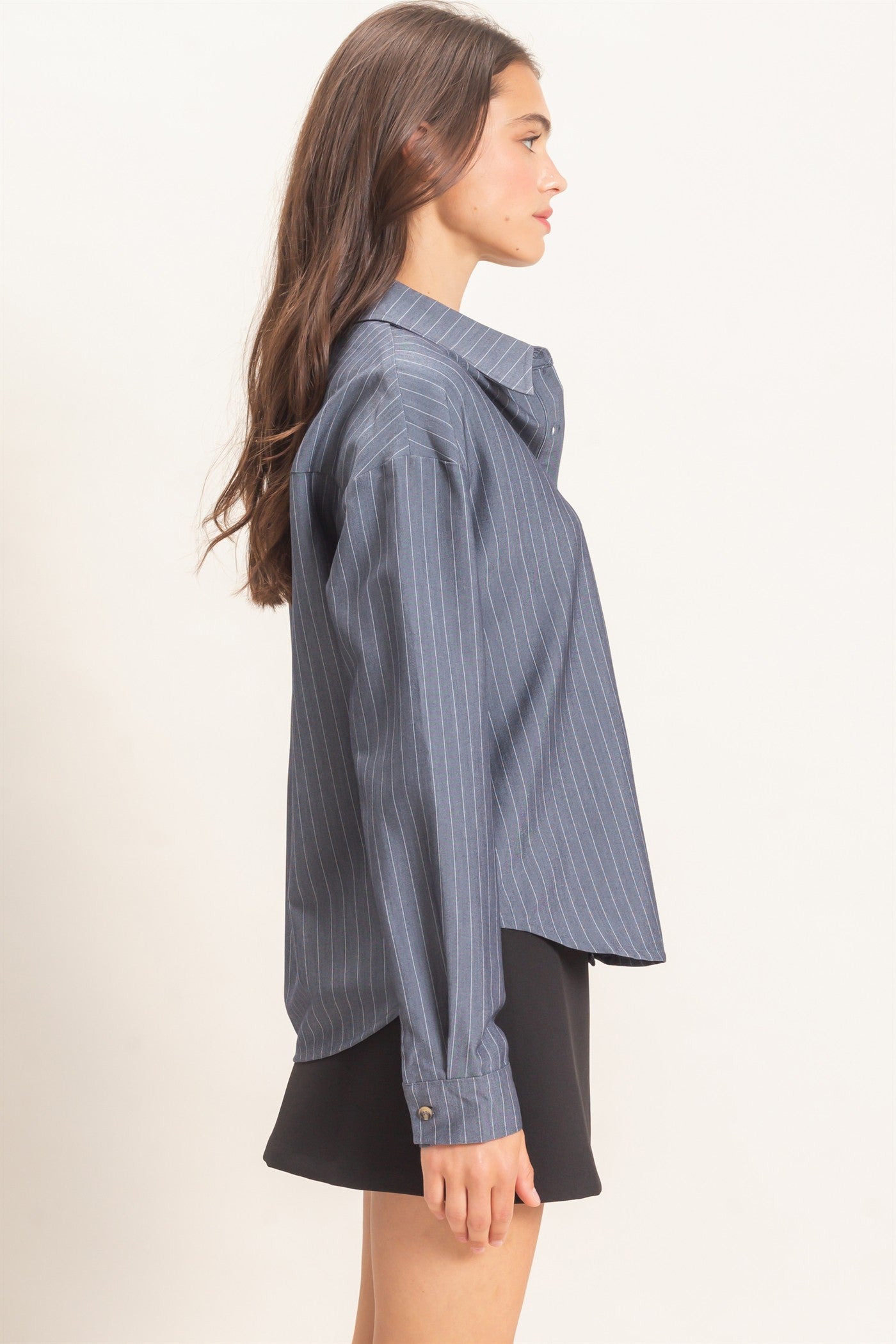 Wholesale Striped Button-Up Shirt Shirts HF27A425 LIGHT NAVY HYFVE