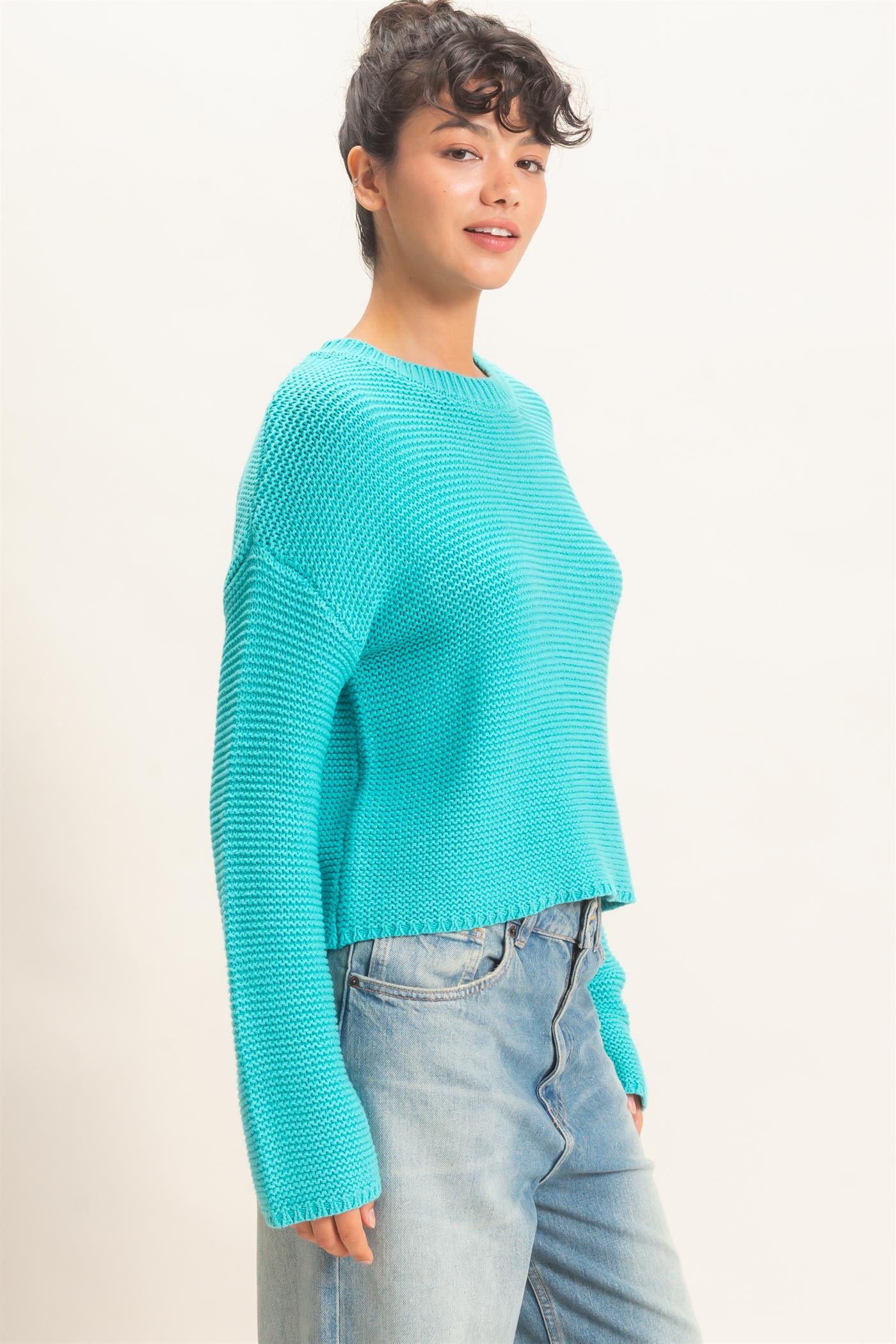 Wholesale Textured Knit Crew Neck Sweater Sweaters DZ26F395 TURQUOISE DOUBLE ZERO
