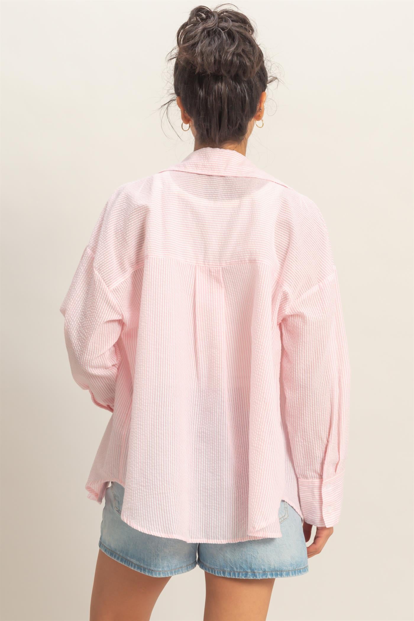 Wholesale Striped Button-Up Shirt Shirts DZ26A737 PINK DOUBLE ZERO