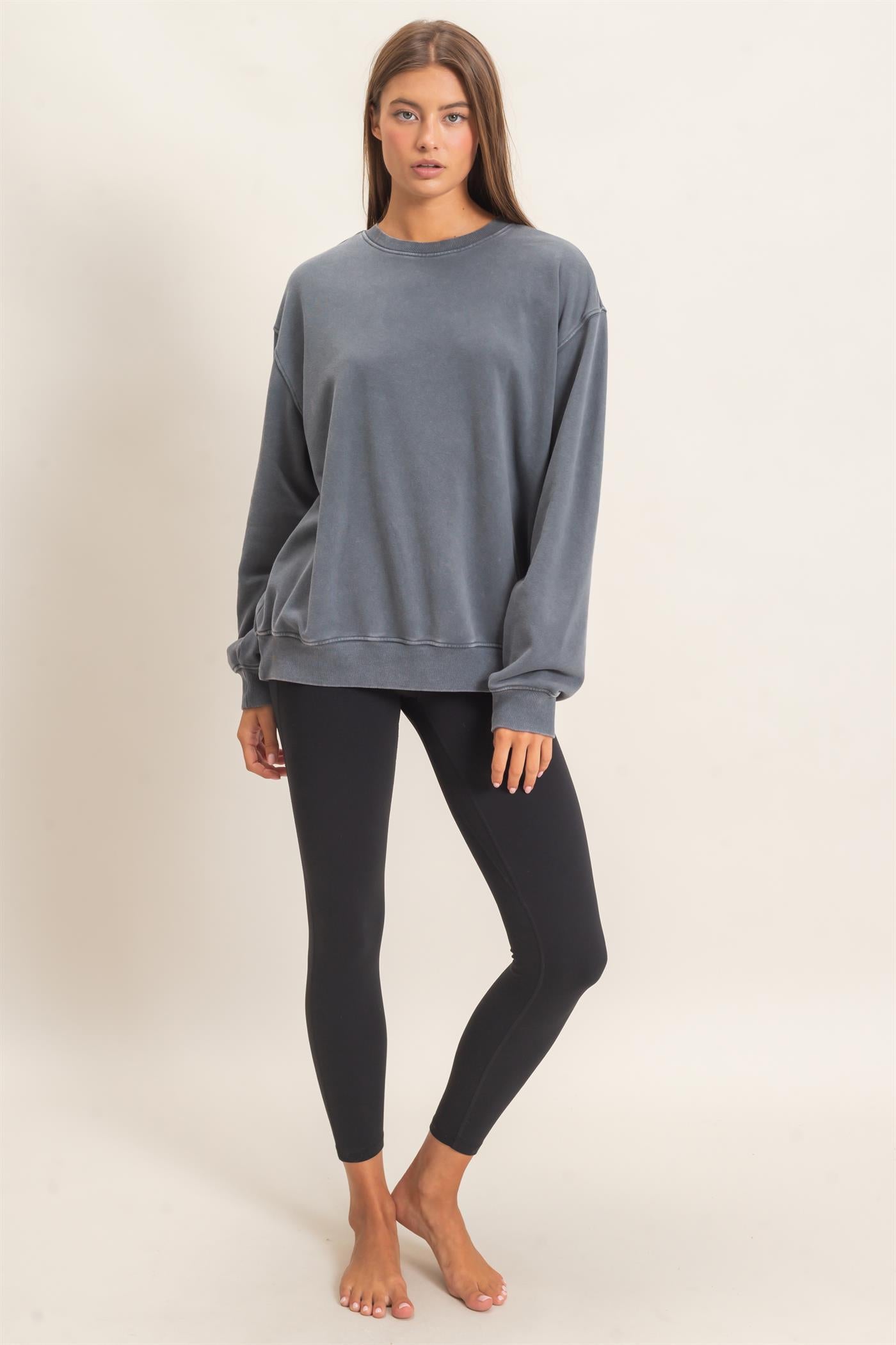 Wholesale Mineral Wash Crew Neck Sweatshirt Sweatshirts DZ26E990 DARK GRAY DOUBLE ZERO