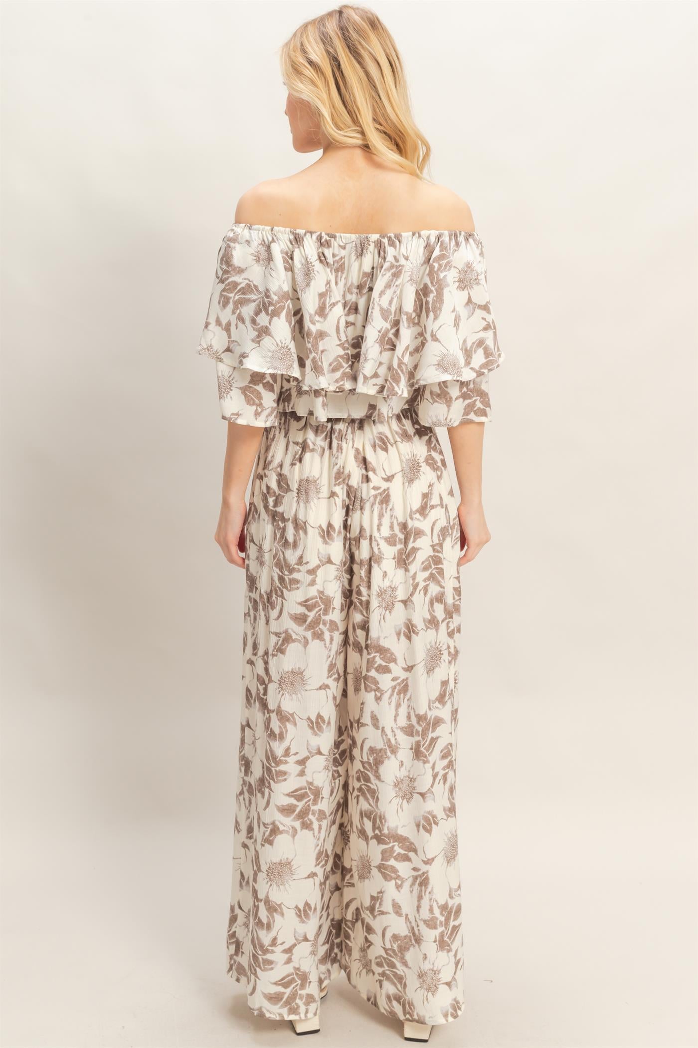 Wholesale Floral Off-Shoulder Top & Pants Set Clothing Tops HF26C832-SET CHARCOAL HYFVE