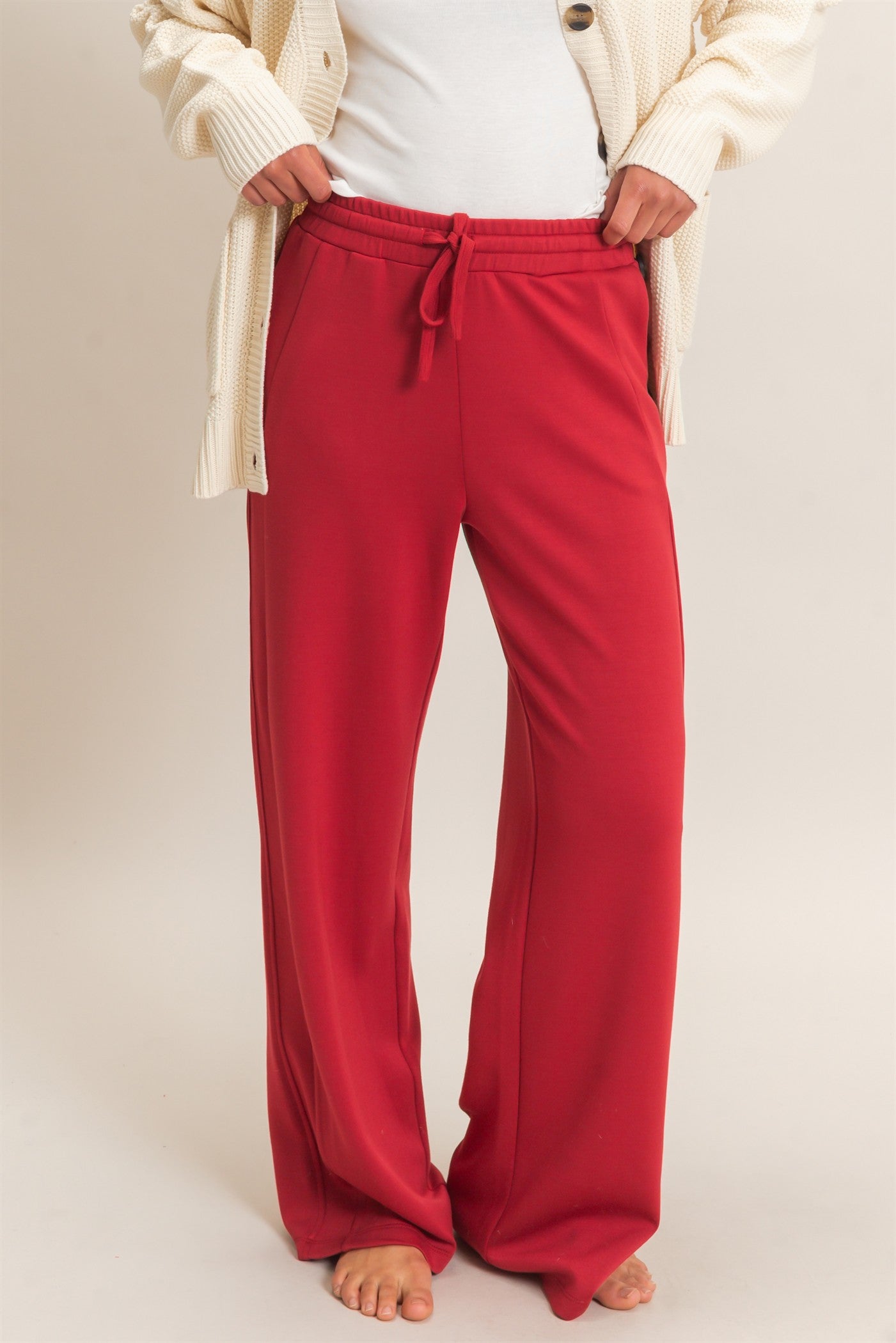 Wholesale Elastic Waist Straight Leg Pants Pants DZ26C969 DARK RED DOUBLE ZERO