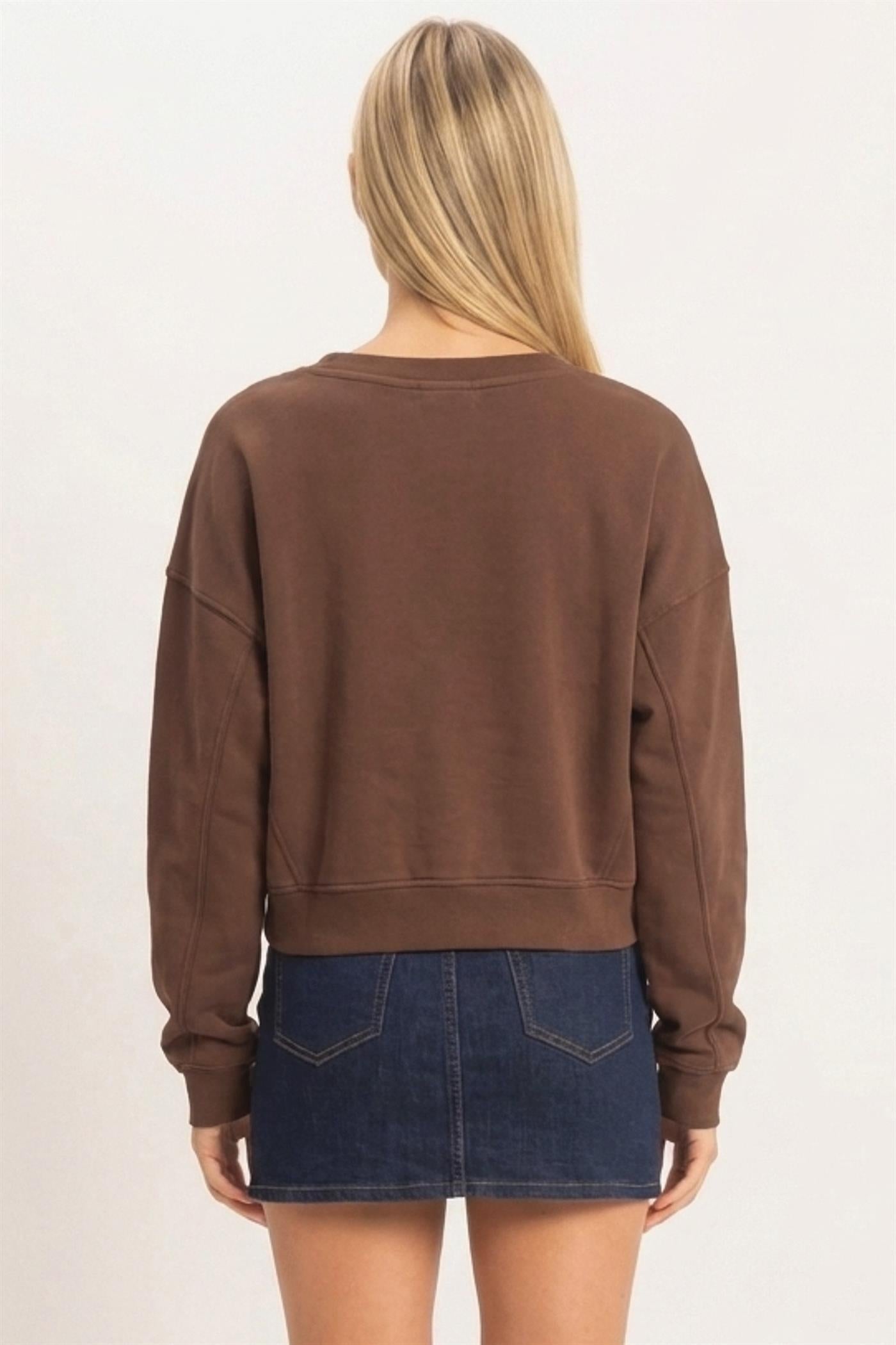 Wholesale Snow Wash V-Neck Sweatshirt Sweatshirts DZ26C844 DARK BROWN DOUBLE ZERO