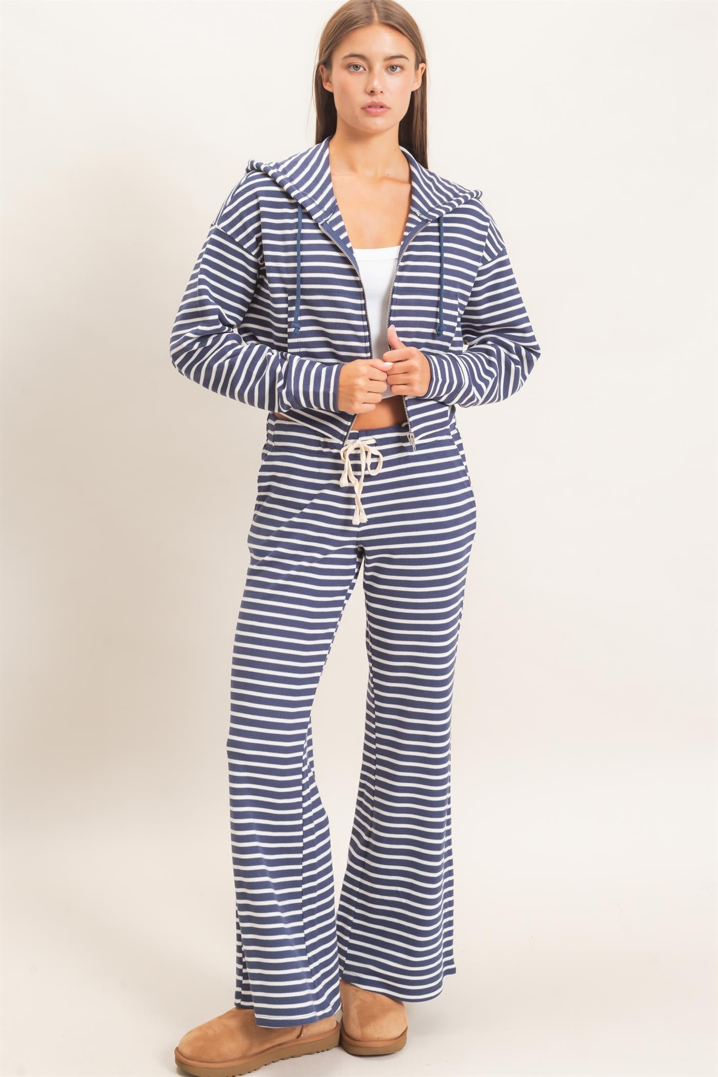 Wholesale Striped Zip-Up Hoodie Hoodies DZ26E433 NAVY DOUBLE ZERO