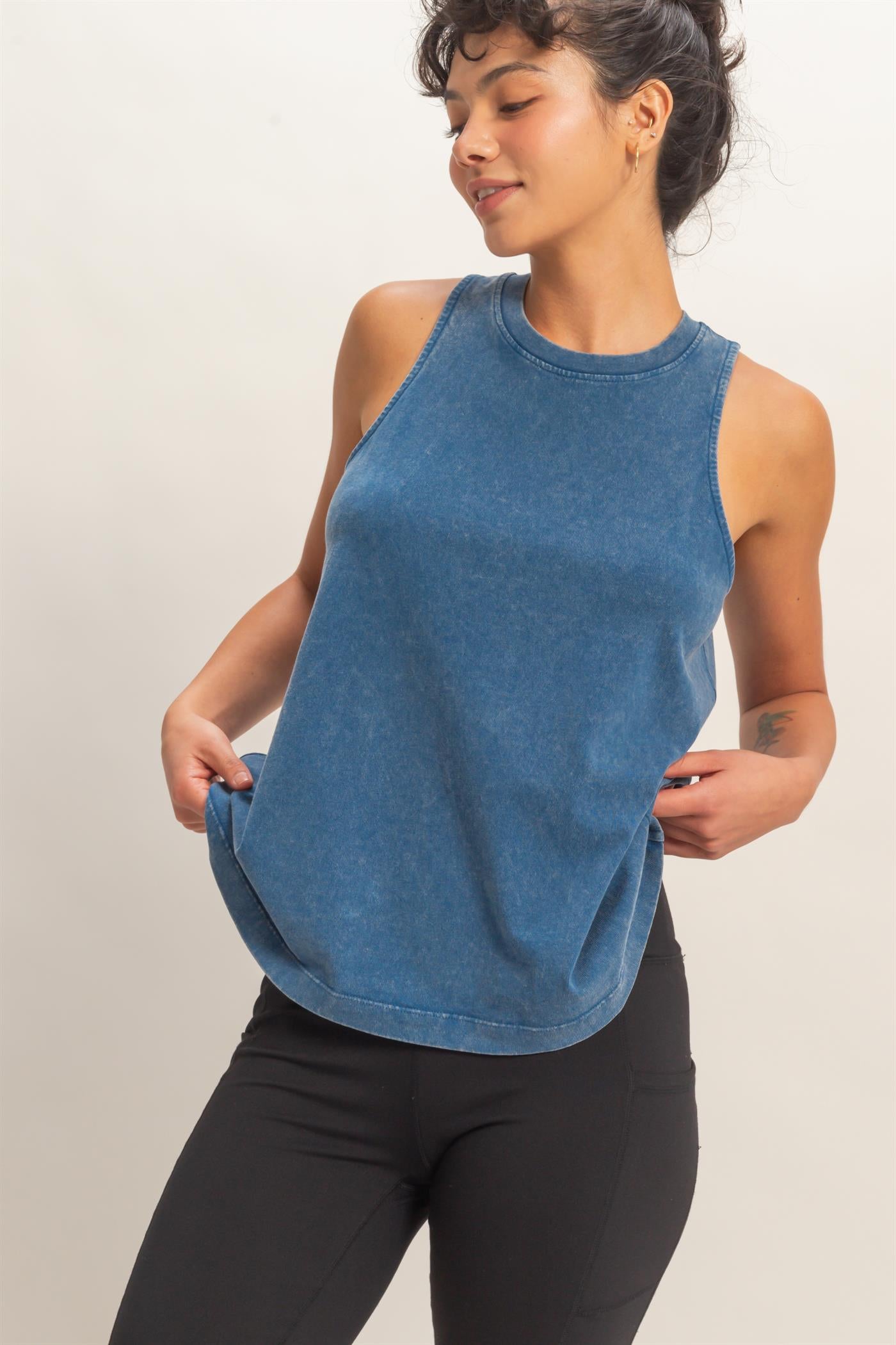 Wholesale Mineral Washed Sleeveless Top Clothing Tops DZ26A739 NAVY DOUBLE ZERO