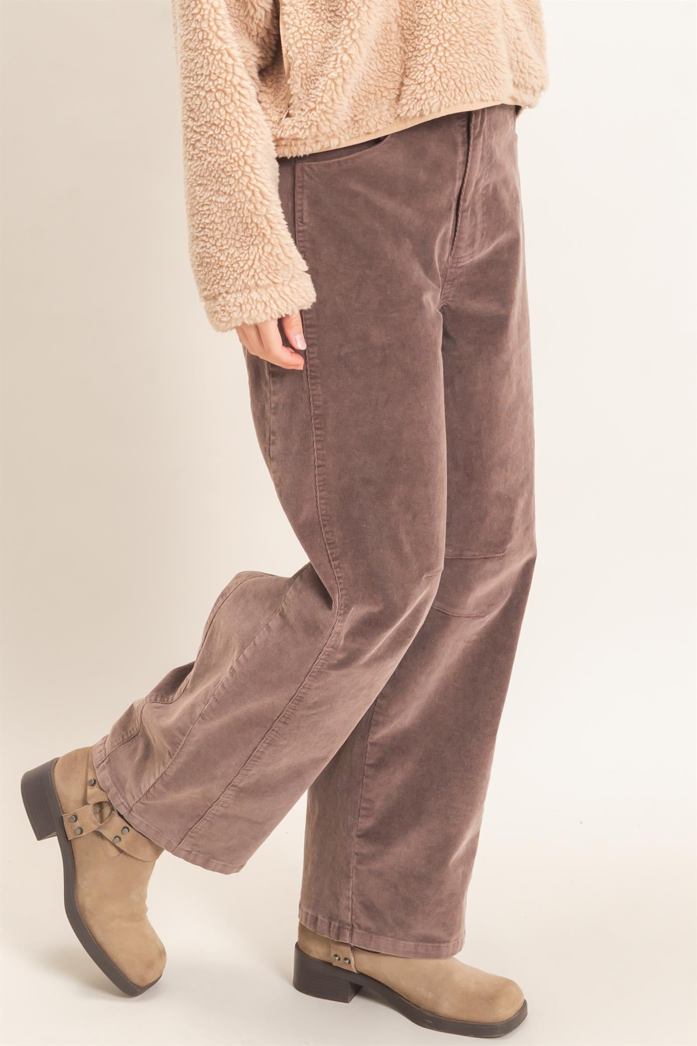 Wholesale Mineral Wash Wide-Leg Pants Pants HF26F238 BROWN HYFVE