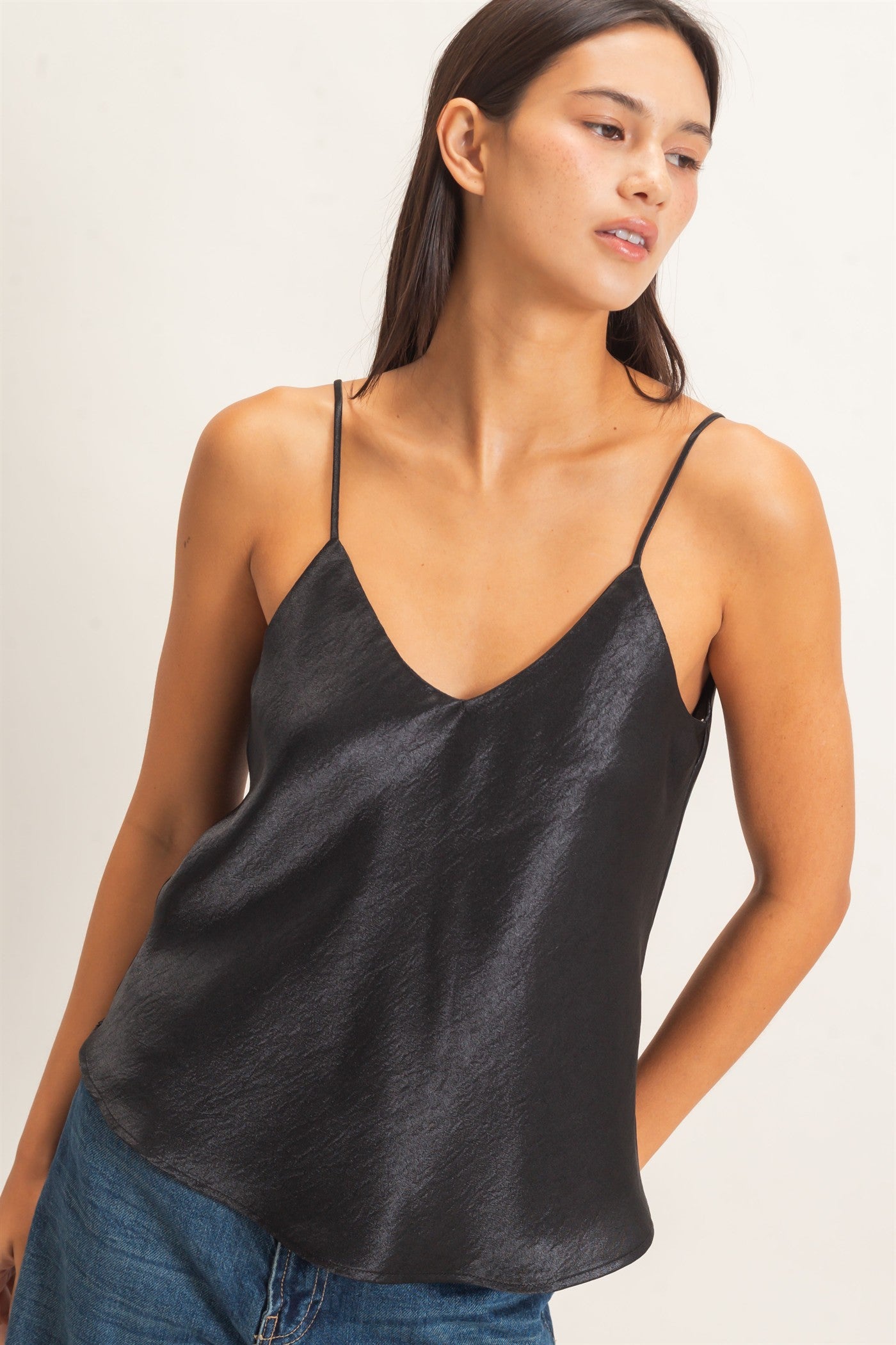 Wholesale V-Neck Satin Cami Top Camisoles DZ26C976 BLACK DOUBLE ZERO