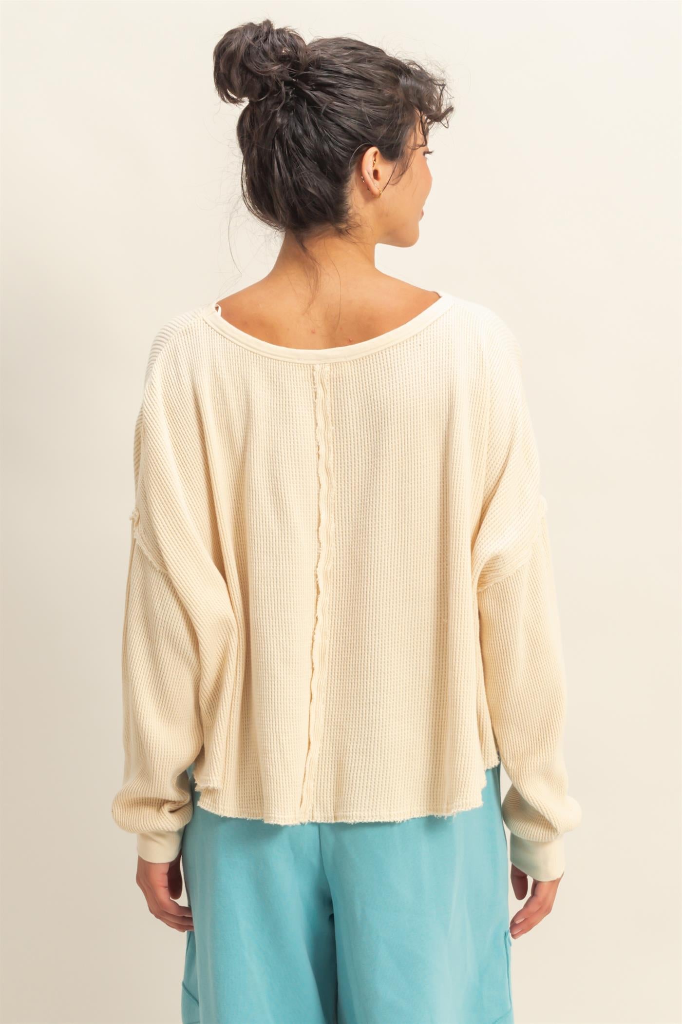 Wholesale Mineral Wash Waffle Oversized Top Clothing Tops DZ26E248 ALPACA DOUBLE ZERO