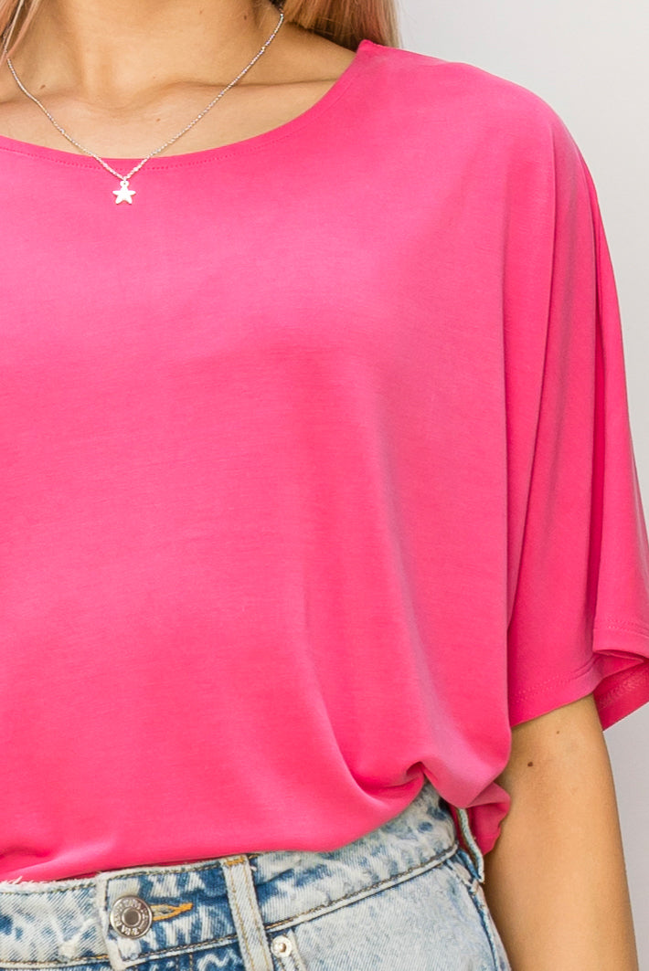 Wholesale D-Elbow Length Dolman Sleeve Top Clothing Tops DZ24C199-D RASPBERRY DOUBLE ZERO