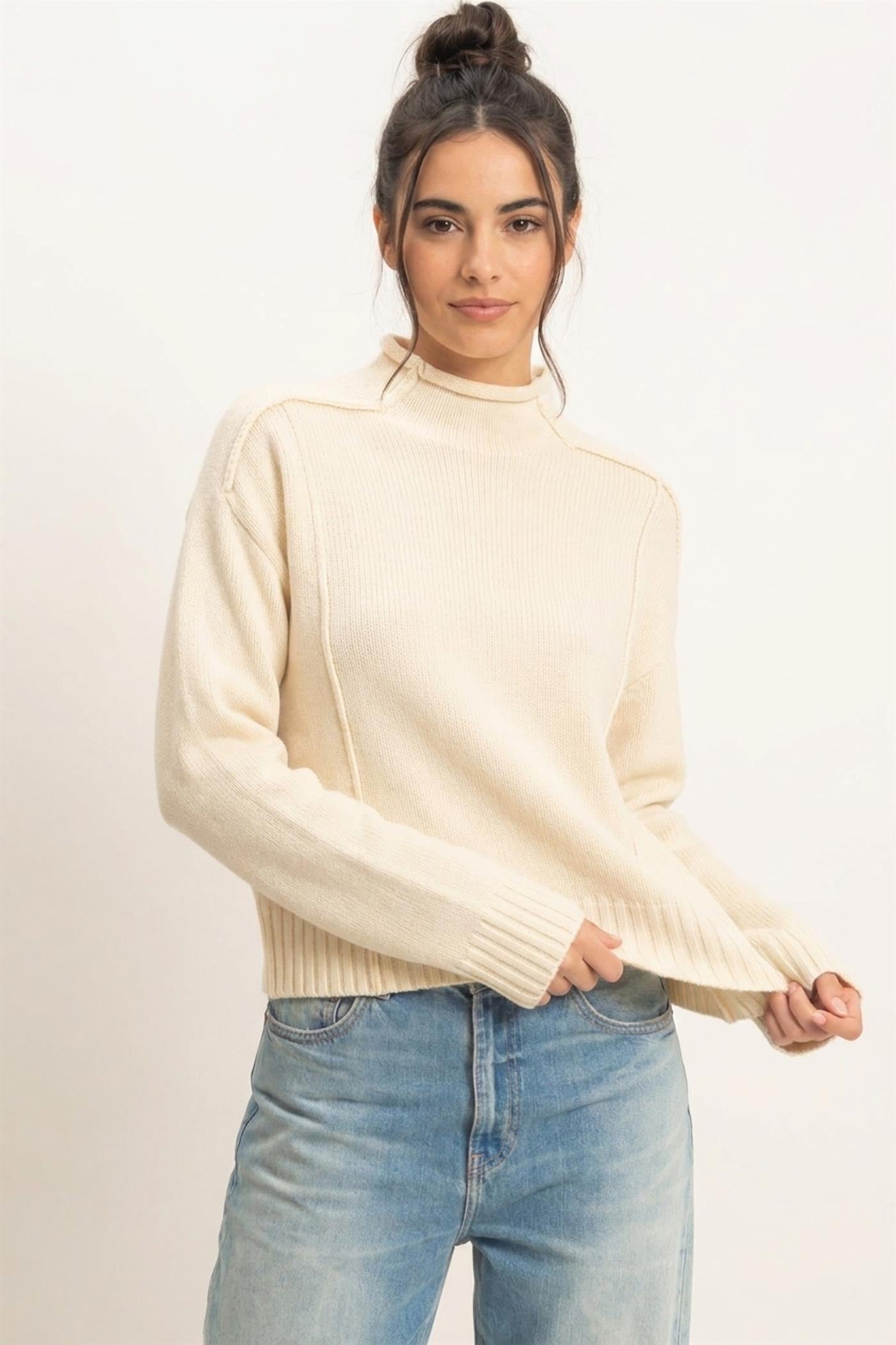 Wholesale Roll Neck Sweater With Reversed Seam Sweaters DZ26E271 CREAM DOUBLE ZERO