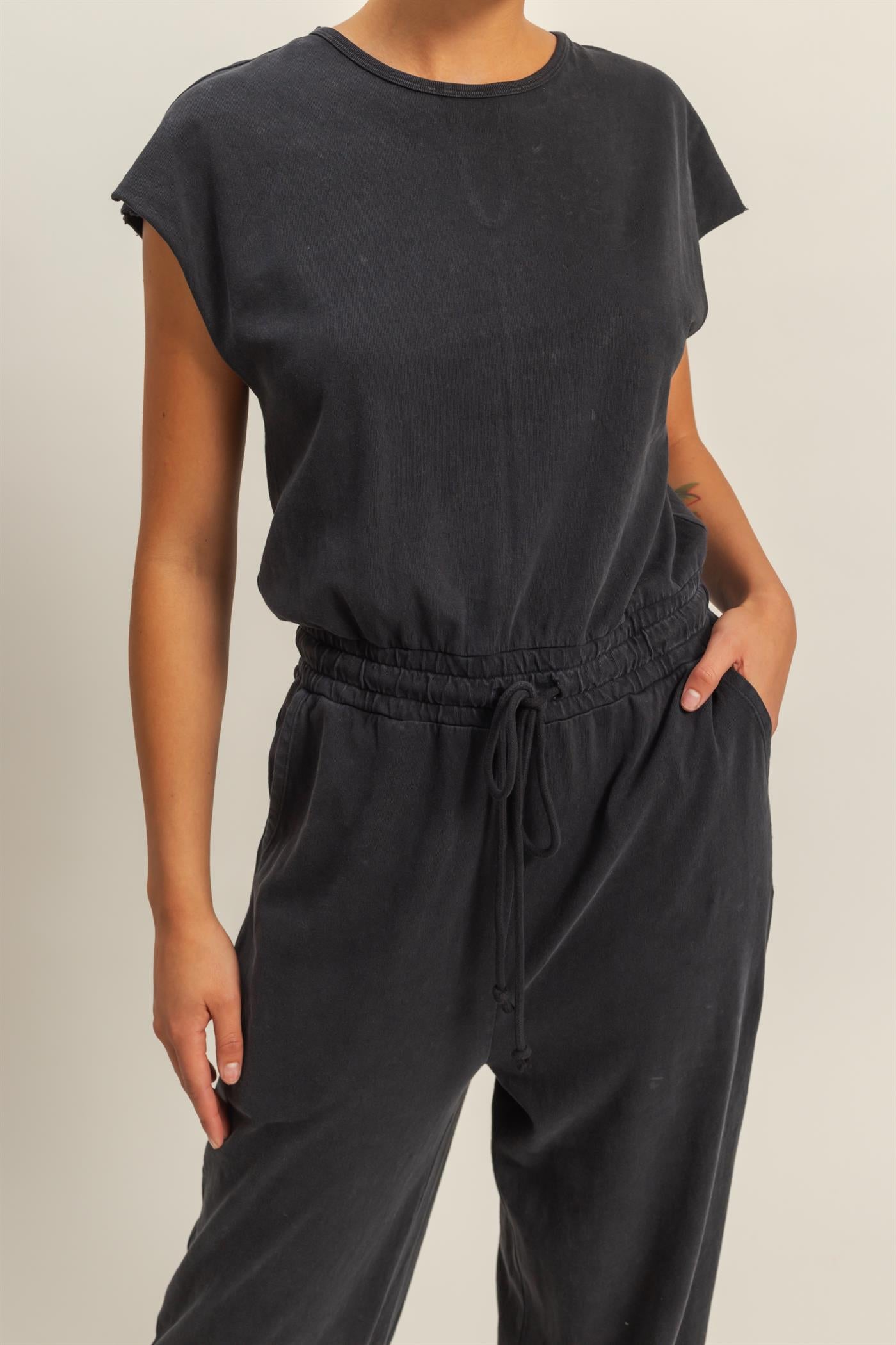 Wholesale Short Sleeve Casual Jumpsuit Clothing DZ24C619 BLACK DOUBLE ZERO