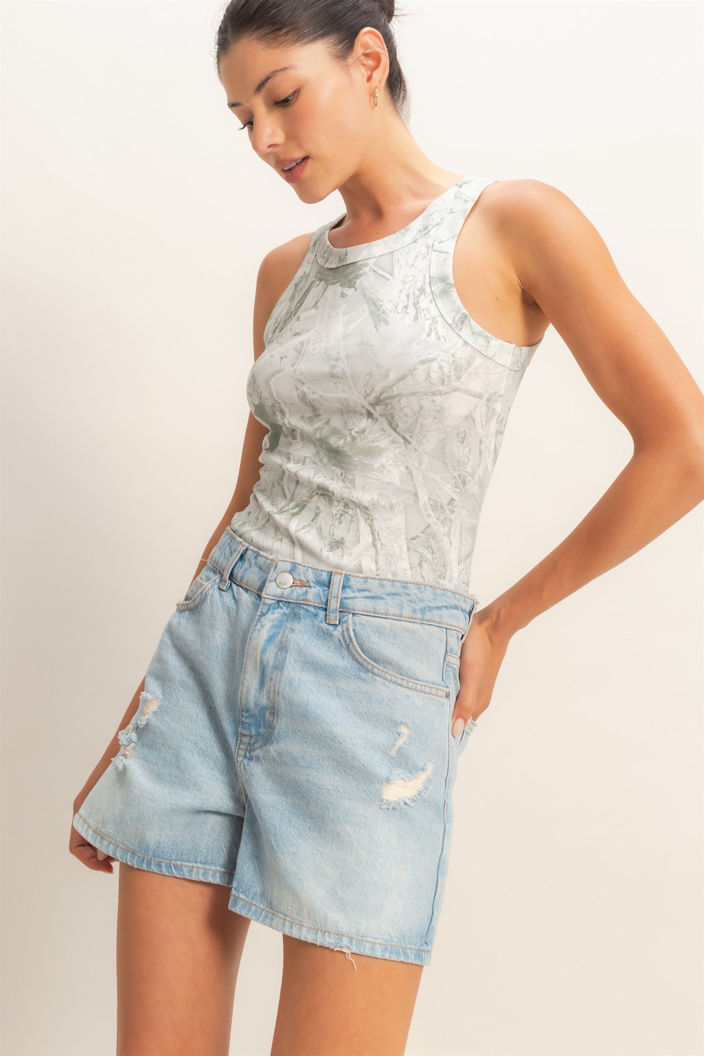 Wholesale Cloud Wash Ribbed Knit Tank Clothing Tops HF26E049 OLIVE HYFVE