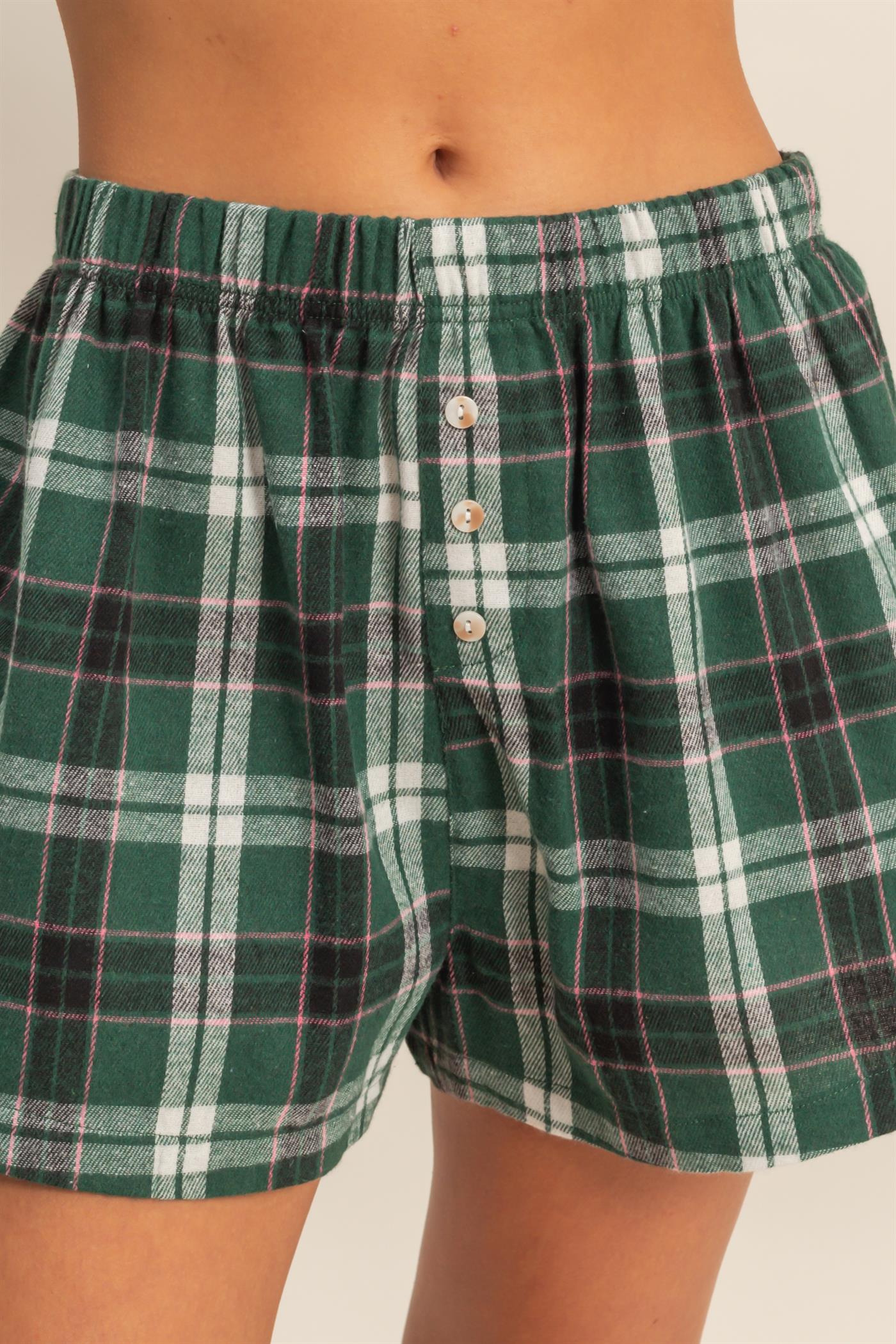 Wholesale Button-Front Plaid Boxer Shorts Shorts DZ25F483 GREEN DOUBLE ZERO