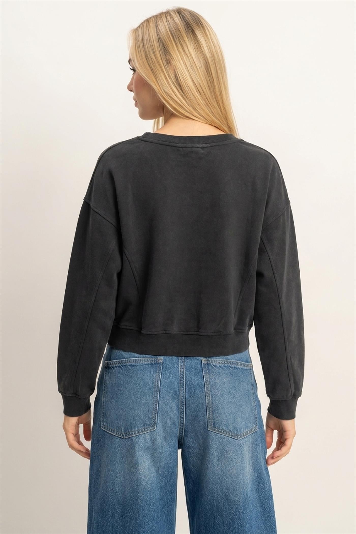 Wholesale Snow Wash V-Neck Sweatshirt Sweatshirts DZ26C844 BLACK DOUBLE ZERO