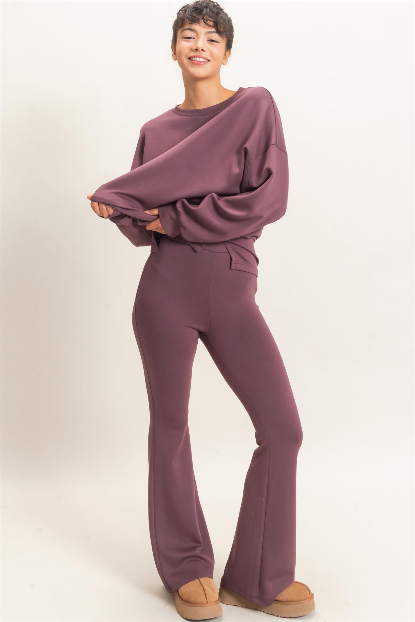 Wholesale Flared Elastic Waist Pants Pants DZ26E393 COCOA DOUBLE ZERO