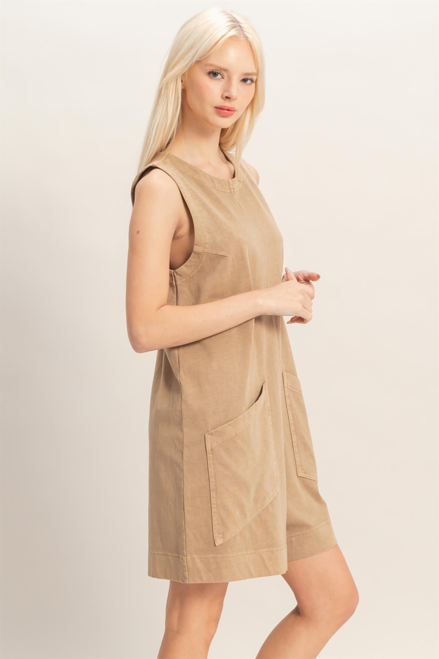 Wholesale Pocket Detail Sleeveless Romper Clothing DZ26A327 MOCHA DOUBLE ZERO