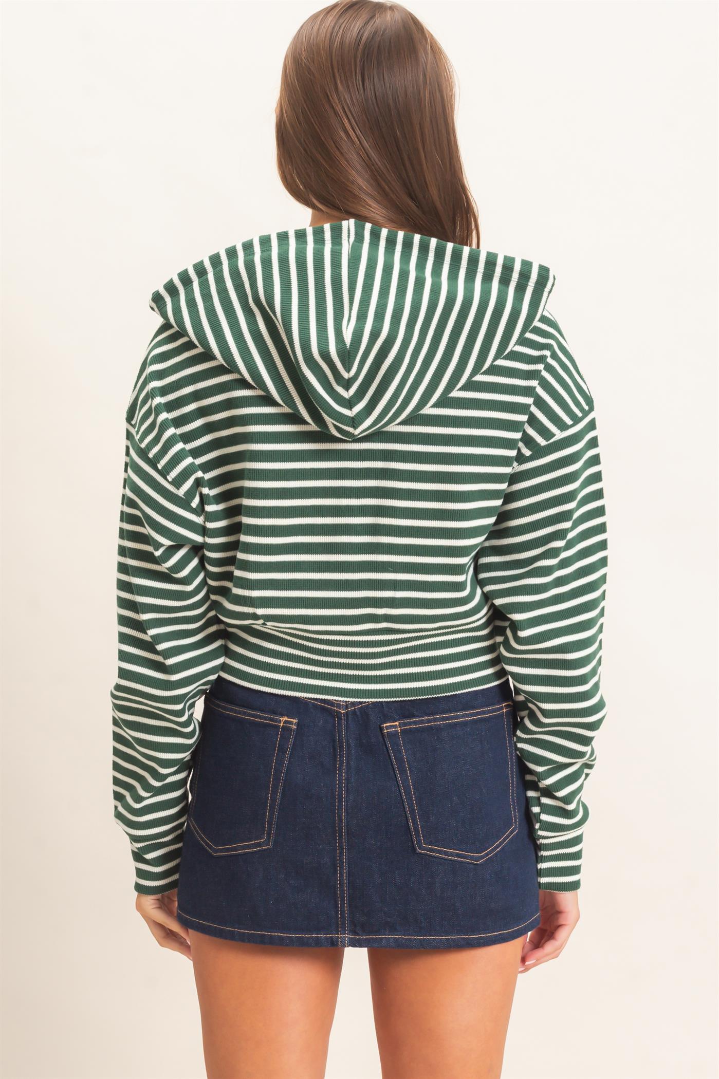 Wholesale Striped Zip-Up Hoodie Hoodies DZ26E433 DARK GREEN DOUBLE ZERO