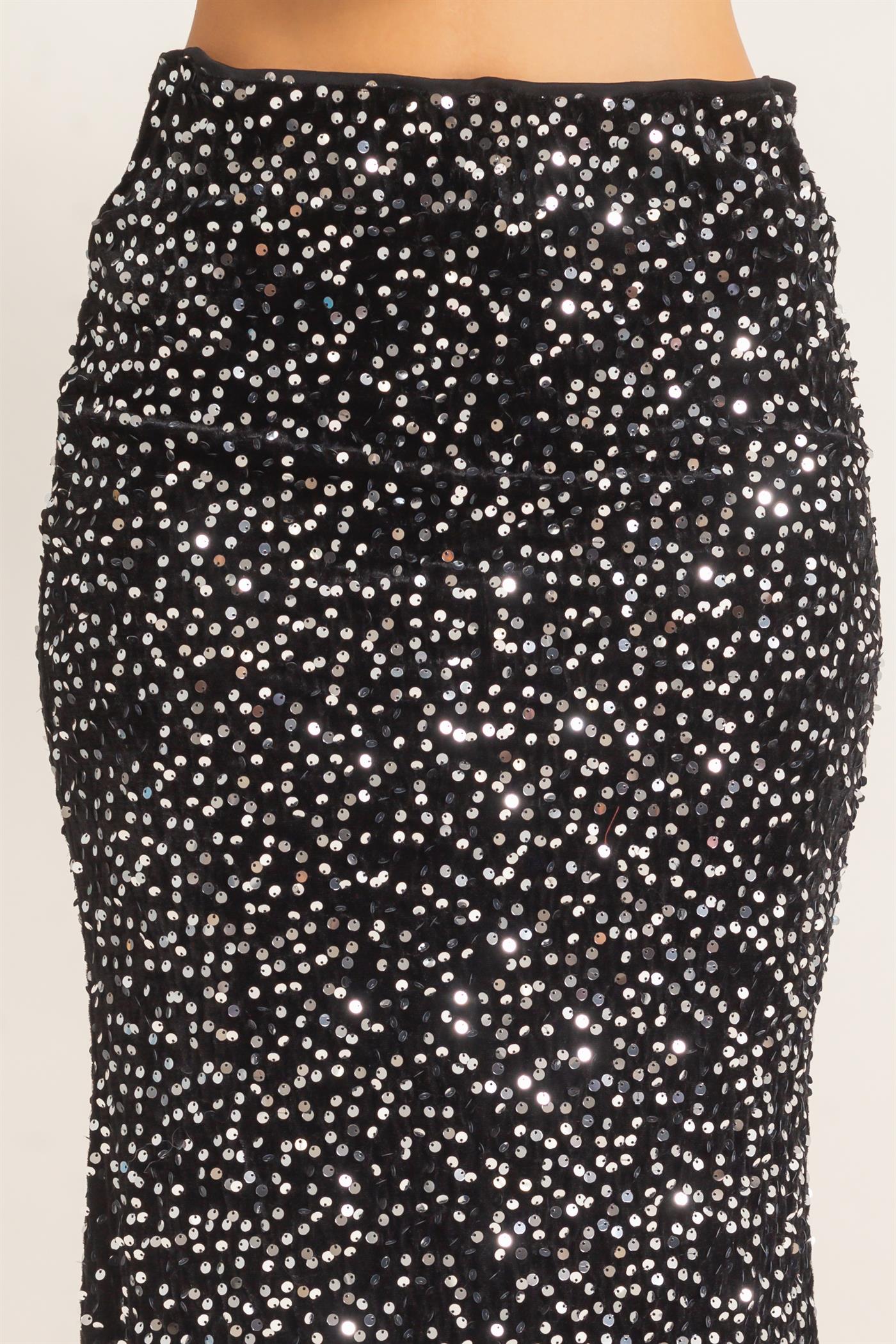 Wholesale Sequin Midi Skirt Skirts HF26F121 BLACK HYFVE