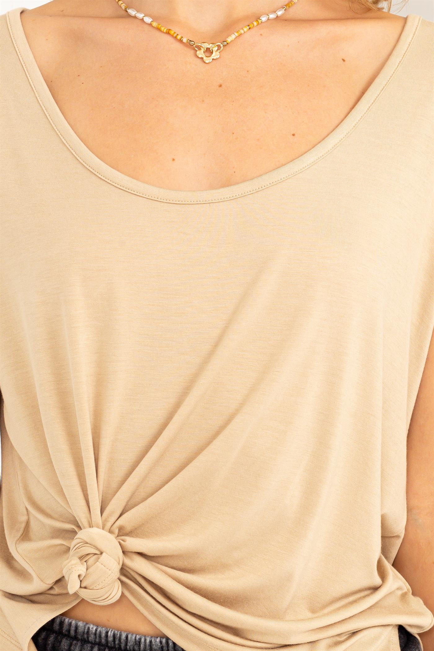 Wholesale Scoop Neck Short Sleeves Top Clothing Tops DZ23C788 CAFFE LATTE DOUBLE ZERO